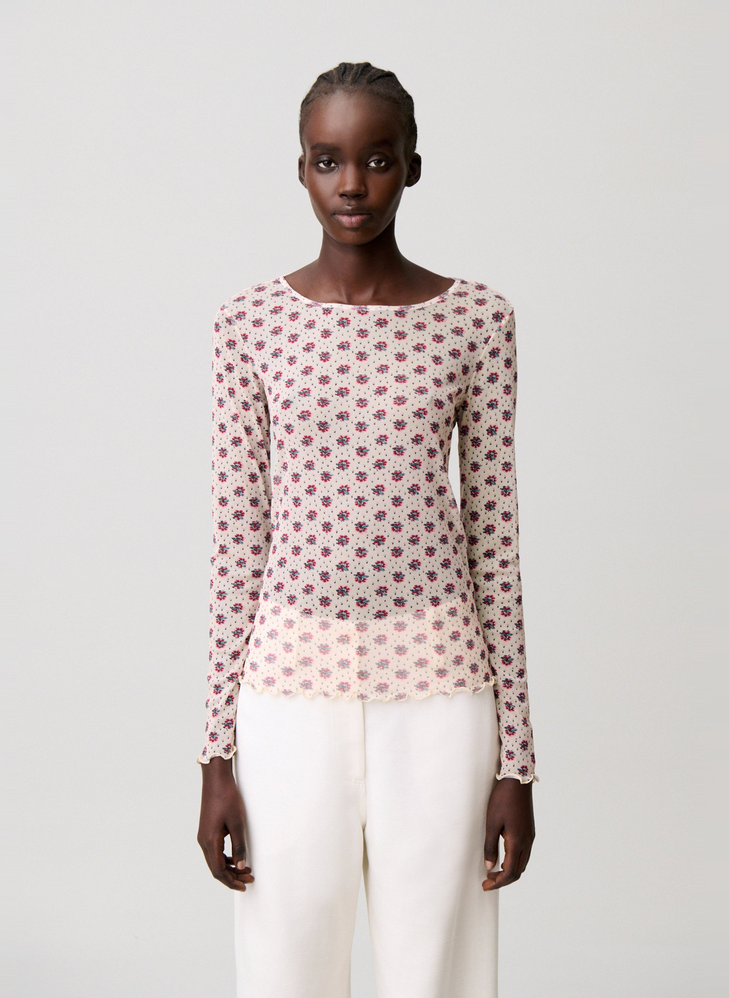 Aansluitend T-shirt van bedrukt mesh. CLAUDIE PIERLOT Veelkleurig