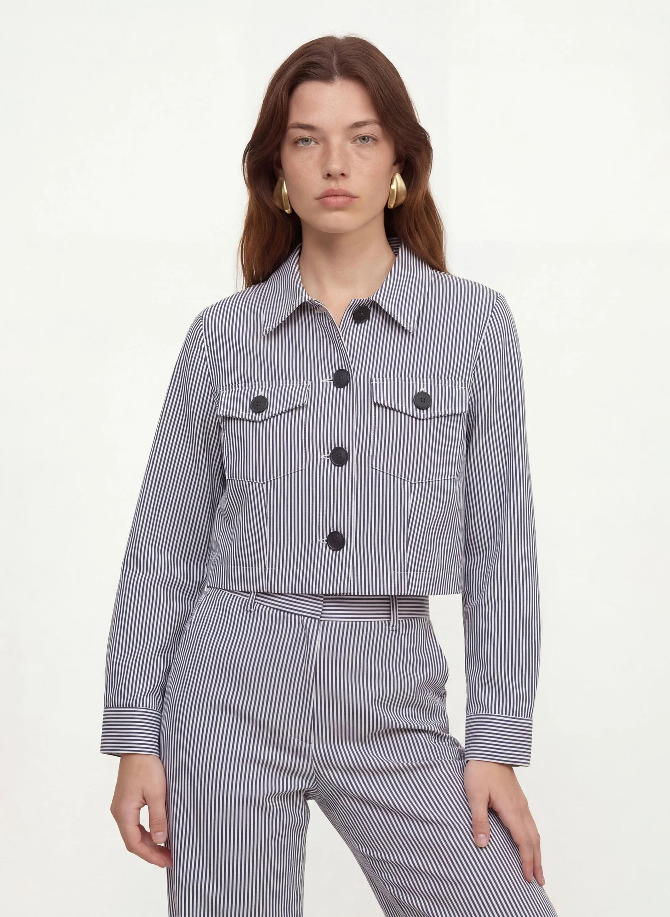 Veste courte droite à rayures KOOKAI Bleu