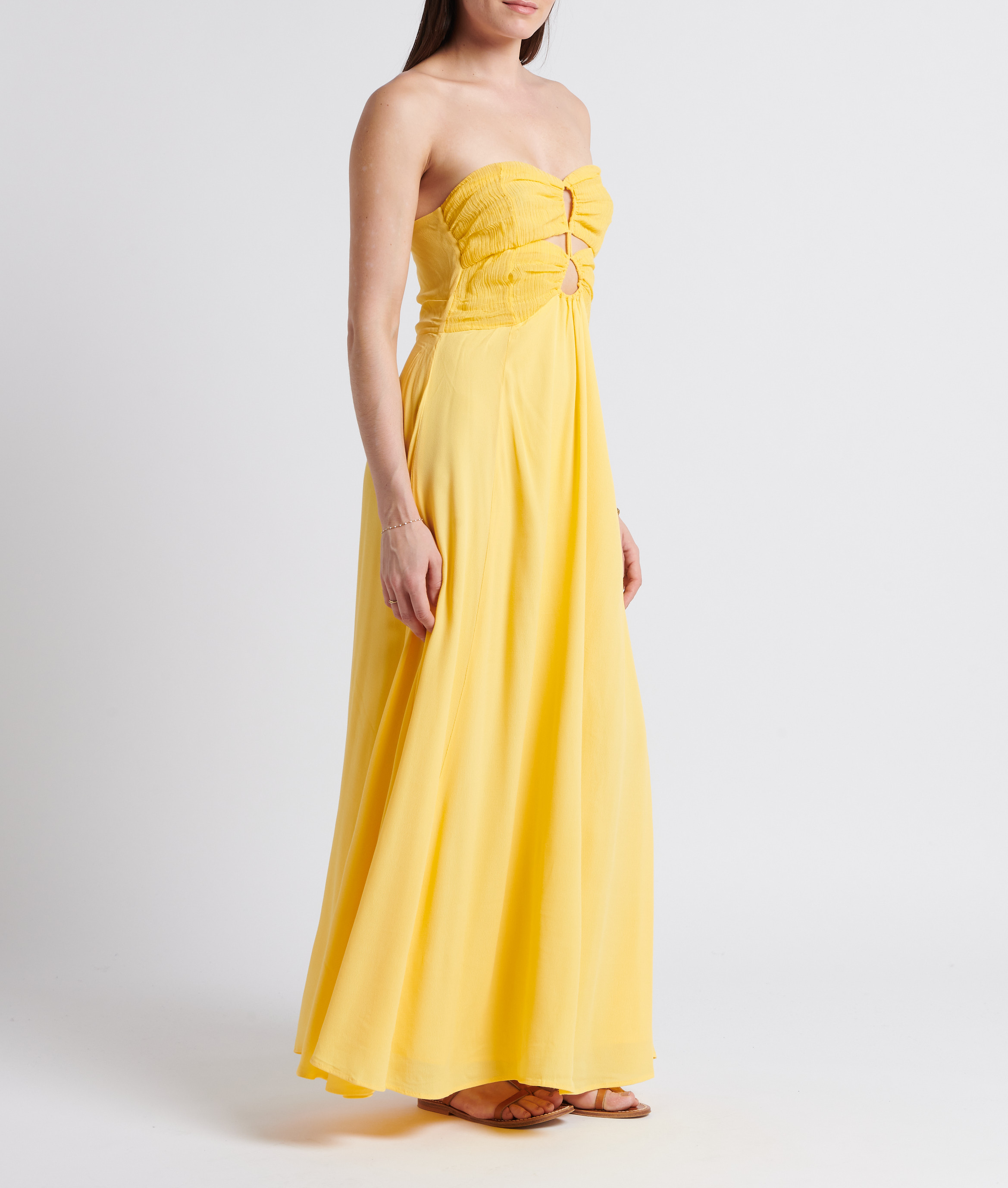Robe bustier longue en lin et soie mélangé KARMA KOMA Jaune