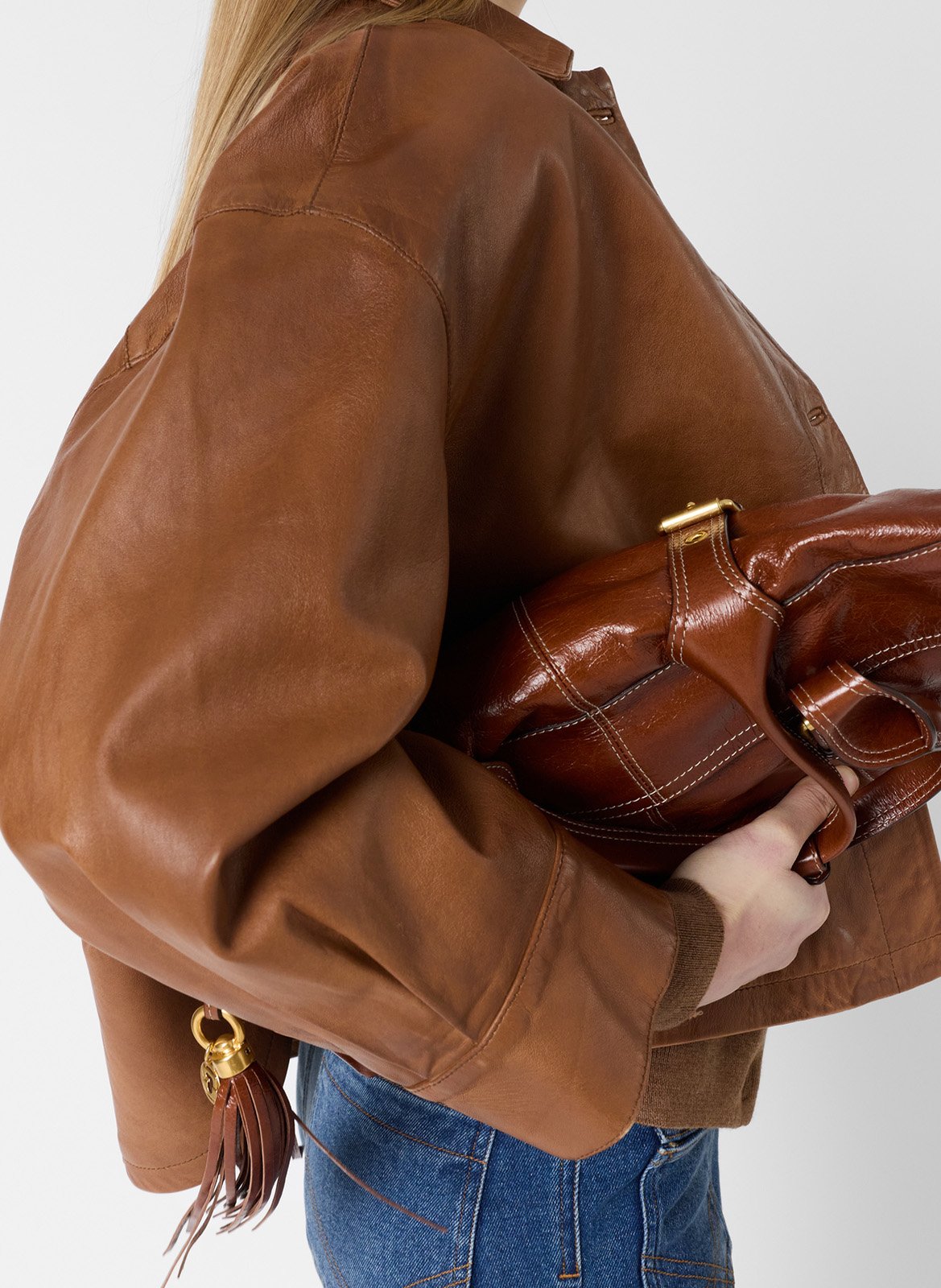 Leather jacket with classic collar GERARD DAREL Brown