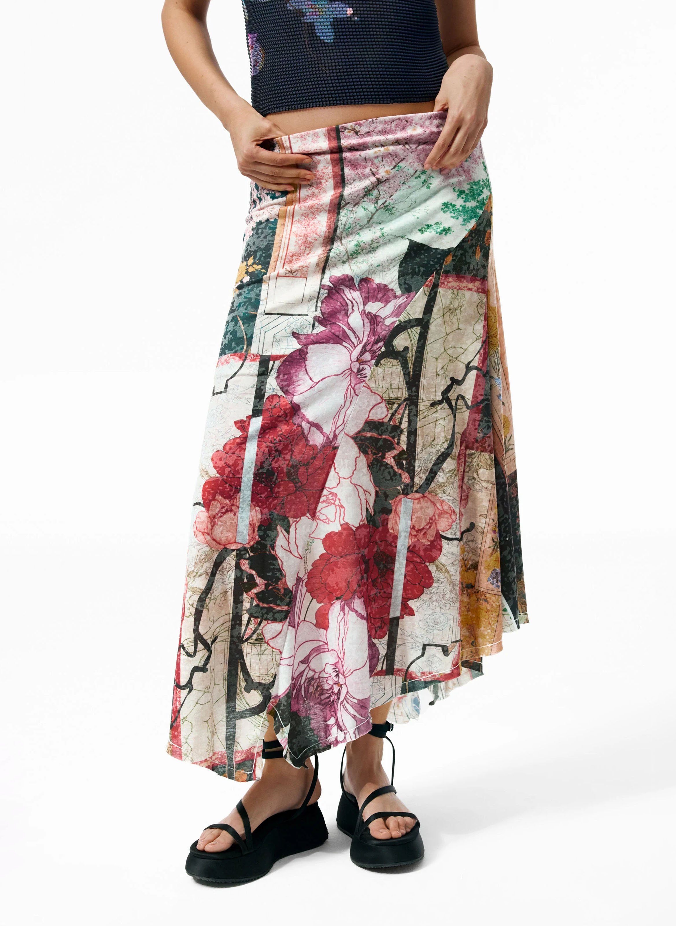 Jupe midi asymétrique DESIGUAL Noir