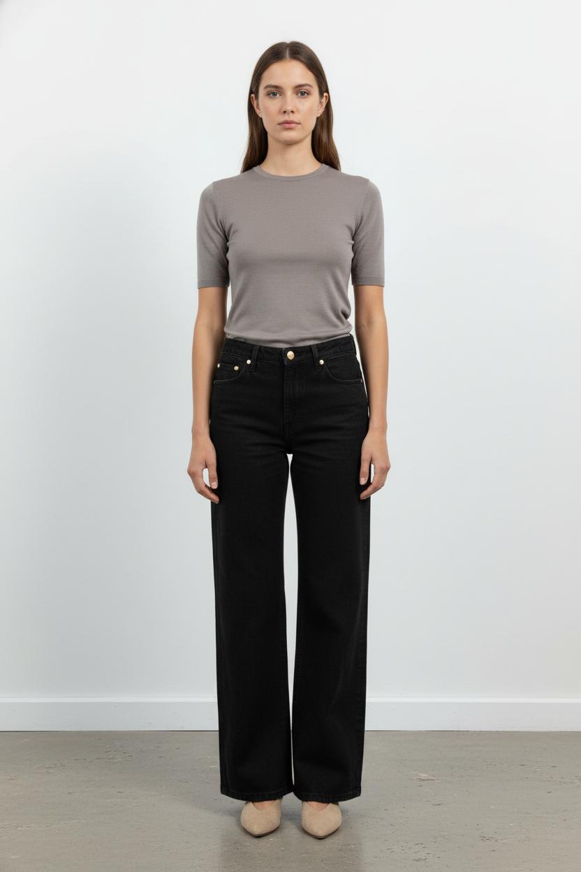 Cropped slim jeans with studs TARA JARMON - Seconde Main Black