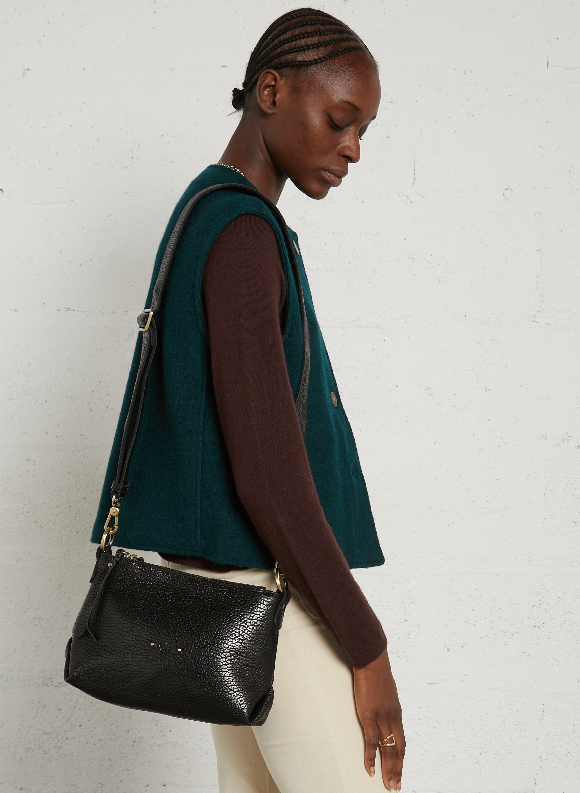 Sac bandoulière en cuir MILA LOUISE Noir