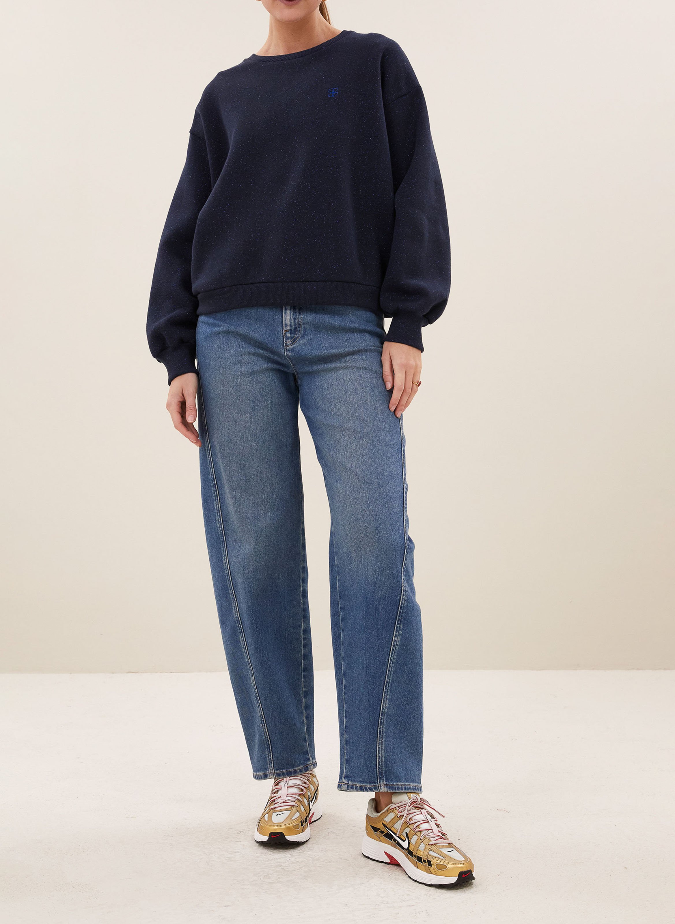 Sweat ample col rond pailleté uni BY BAR Bleu