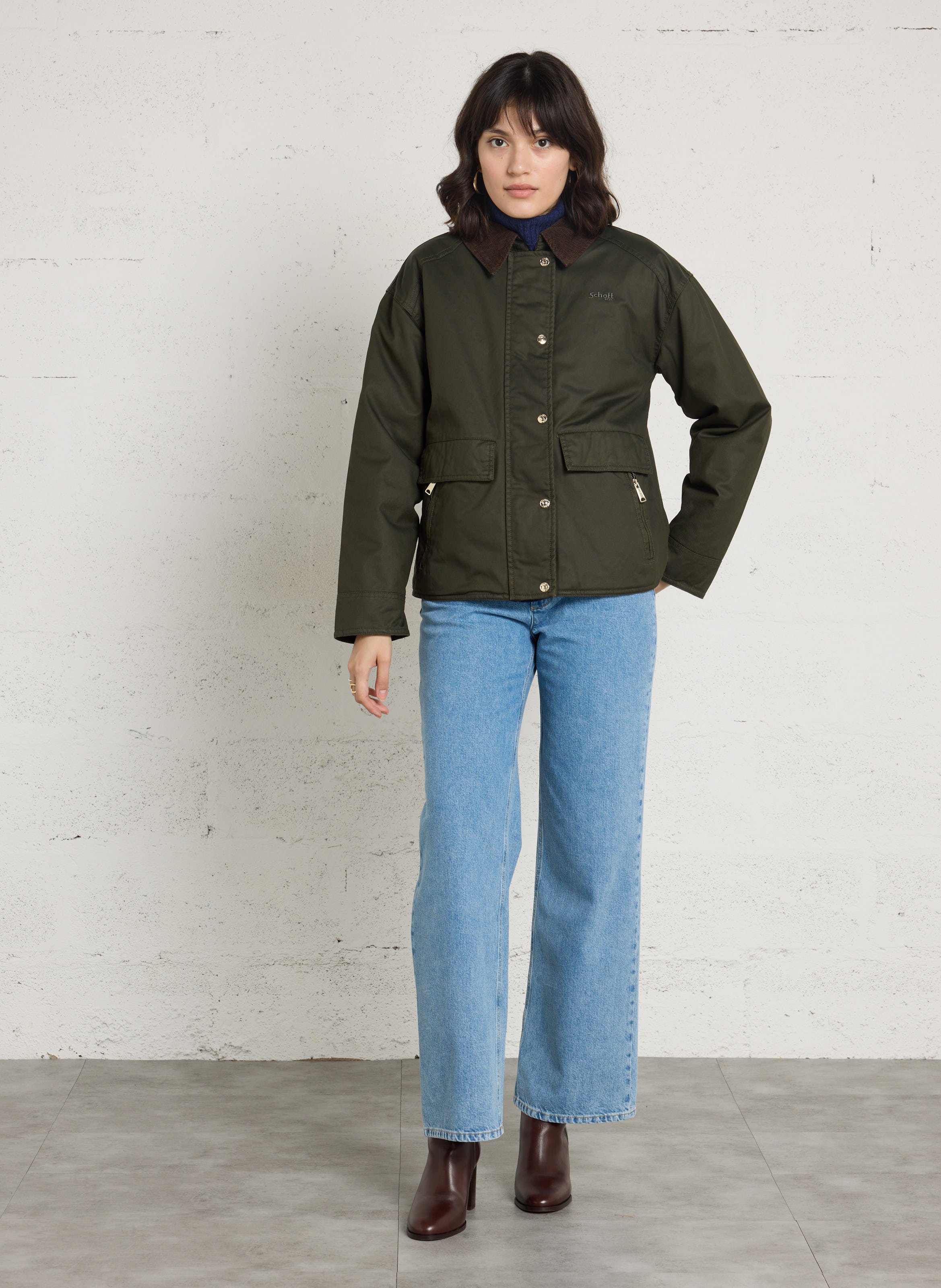 Baumwollblouson mit klassischem Kragen SCHOTT Khaki