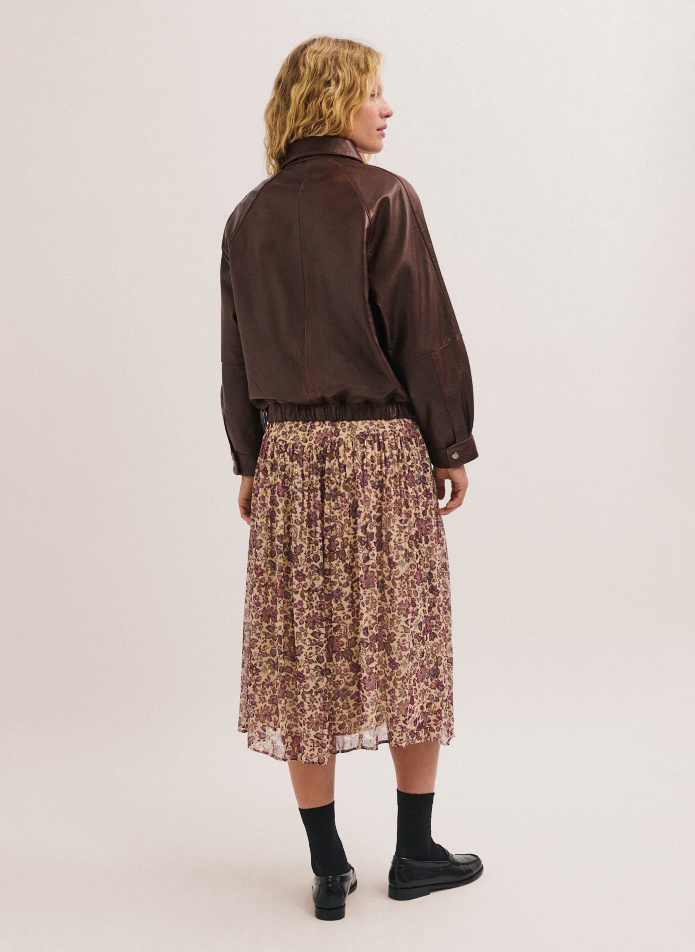 Veste droite zippée en cuir PABLO Marron