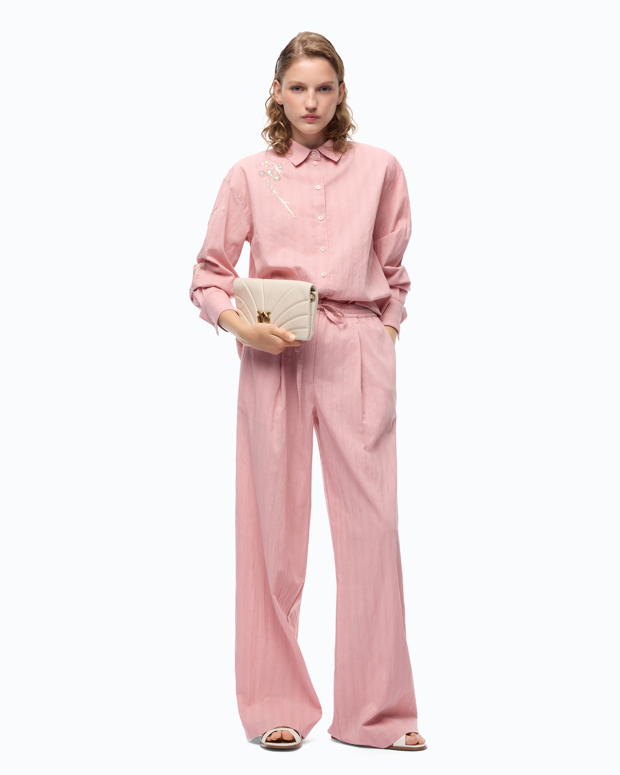 Chemise à rayures avec broderies florales PINKO Rose