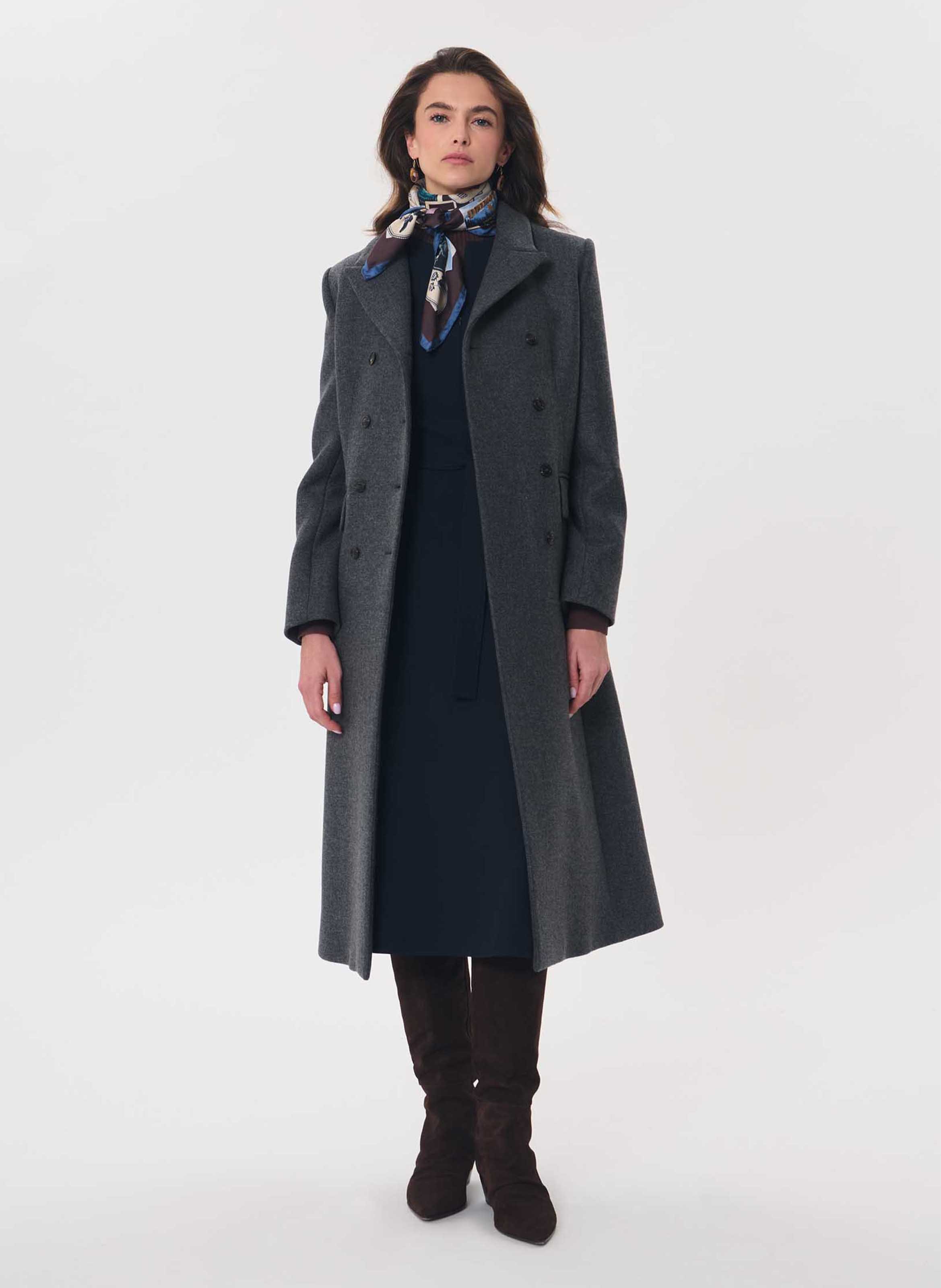 Manteau long boutonné en laine mélangée TARA JARMON Gris