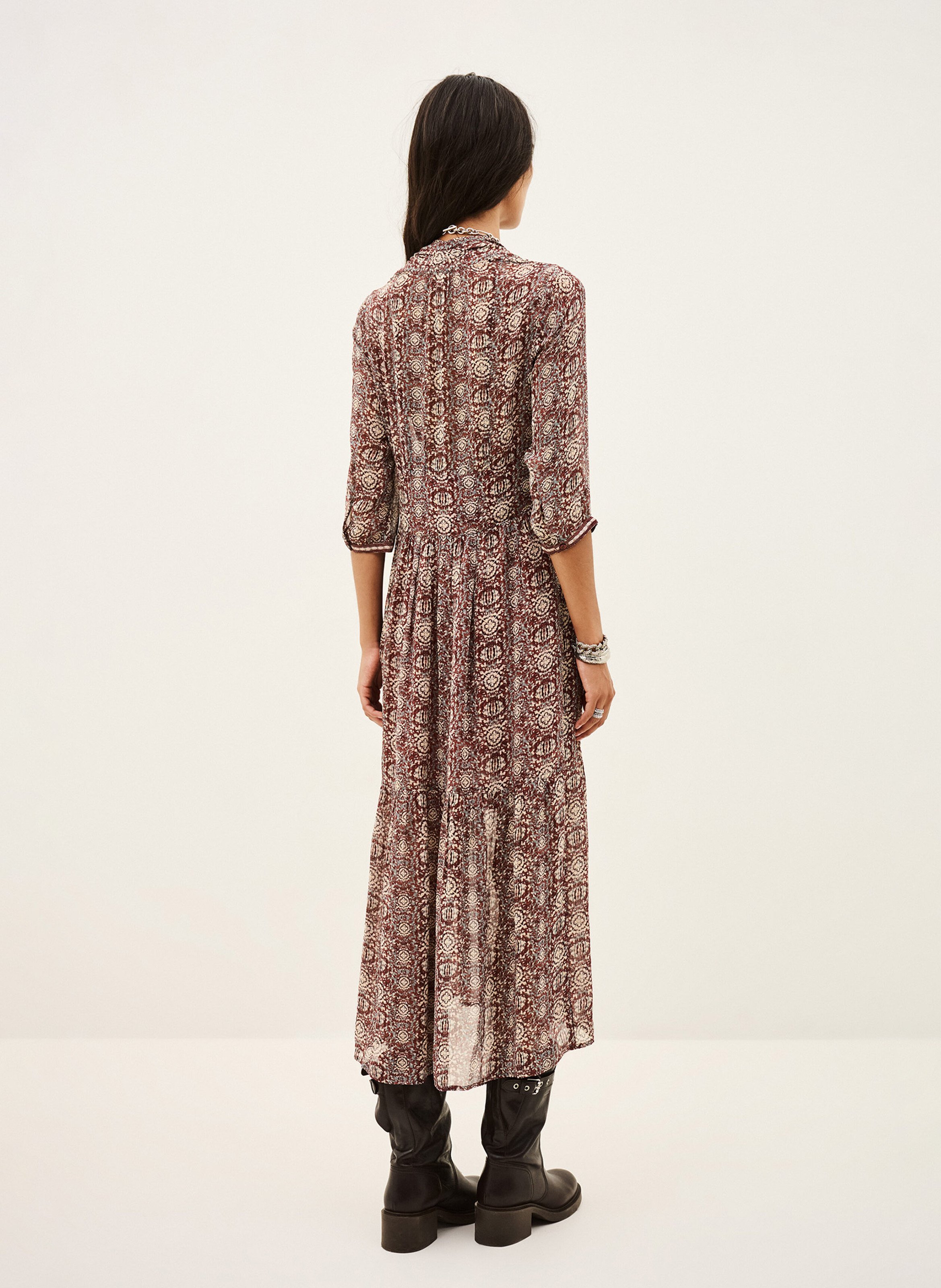 Robe longue cintrée imprimée BA&SH Prune