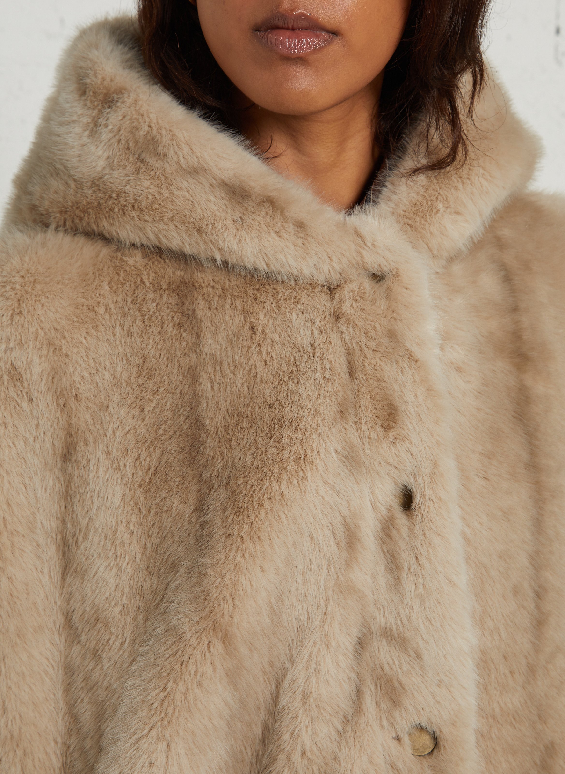 Oversized hooded faux fur cape MAISON 123 Grey