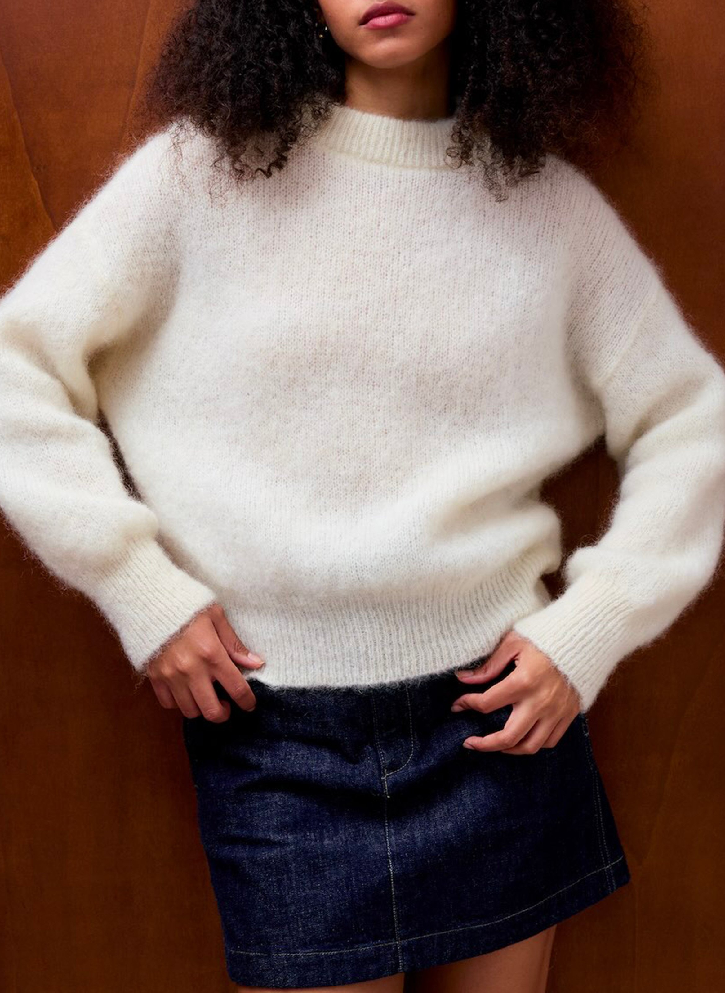 Pull col rond en laine mélangée SURPRISE Beige