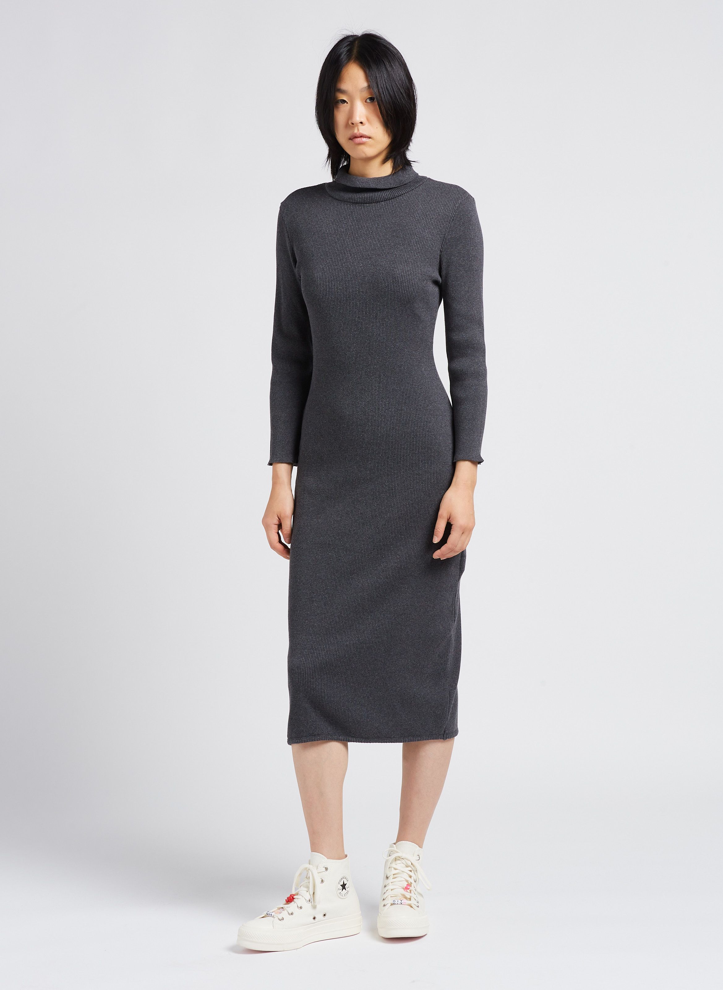 Grey Body-hugging turtleneck sweater dress