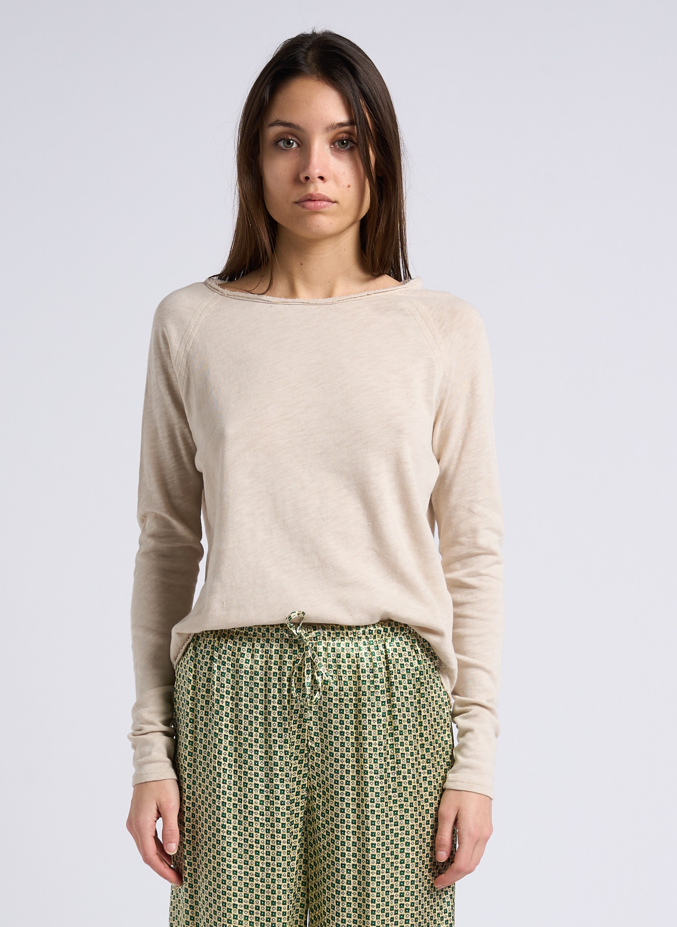 Boat-neck cotton T-shirt AMERICAN VINTAGE Beige