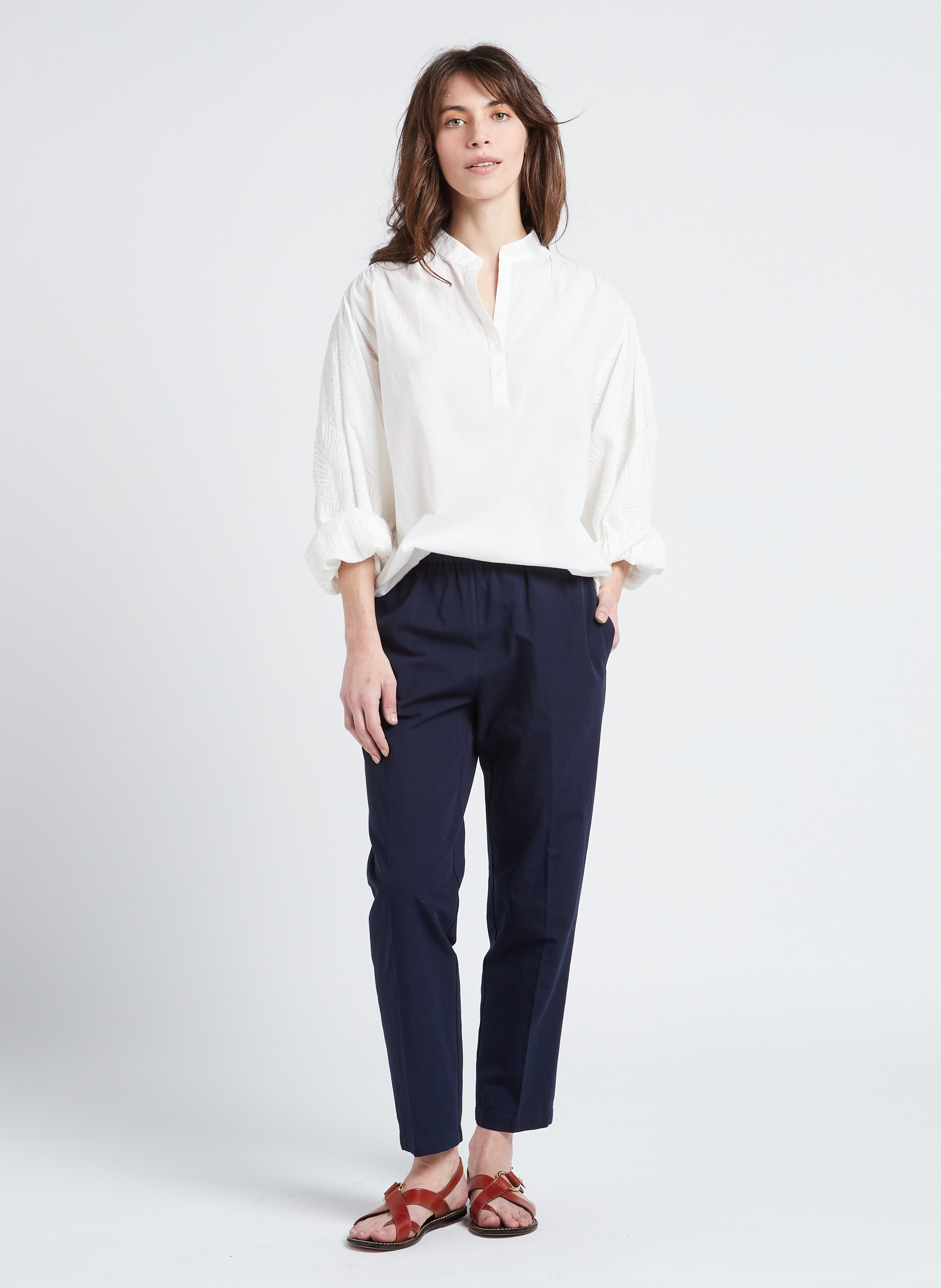 Loose-fit textured cotton blouse V DE VINSTER White