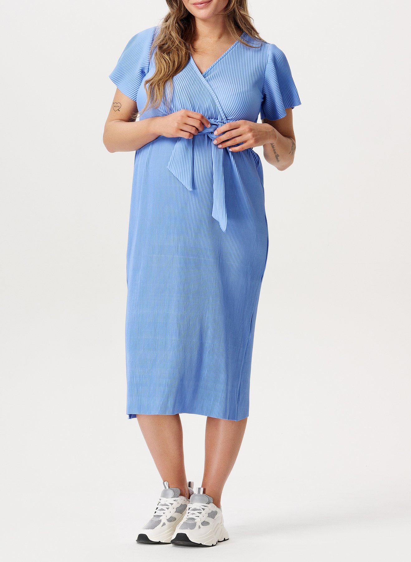 Long ribbed belted dress NOPPIES Blue
