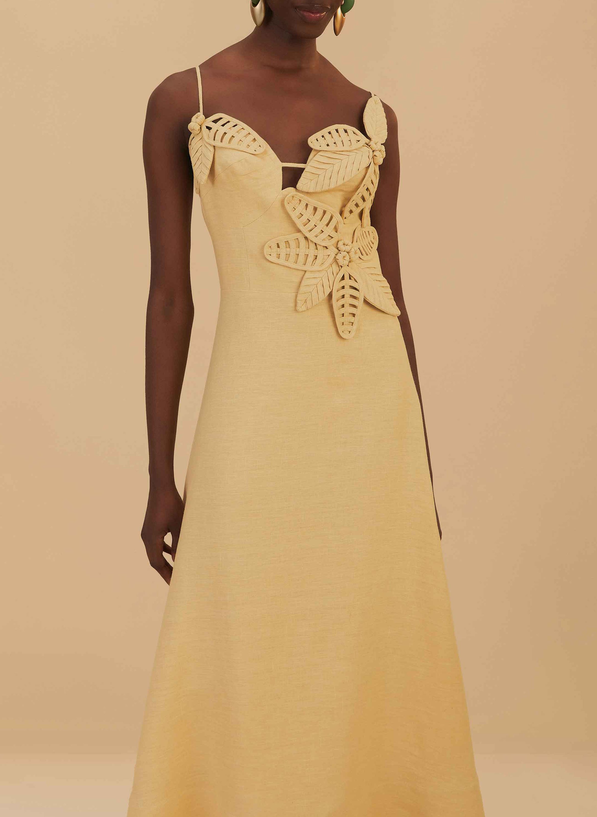 V-neck linen midi dress FARM RIO Beige