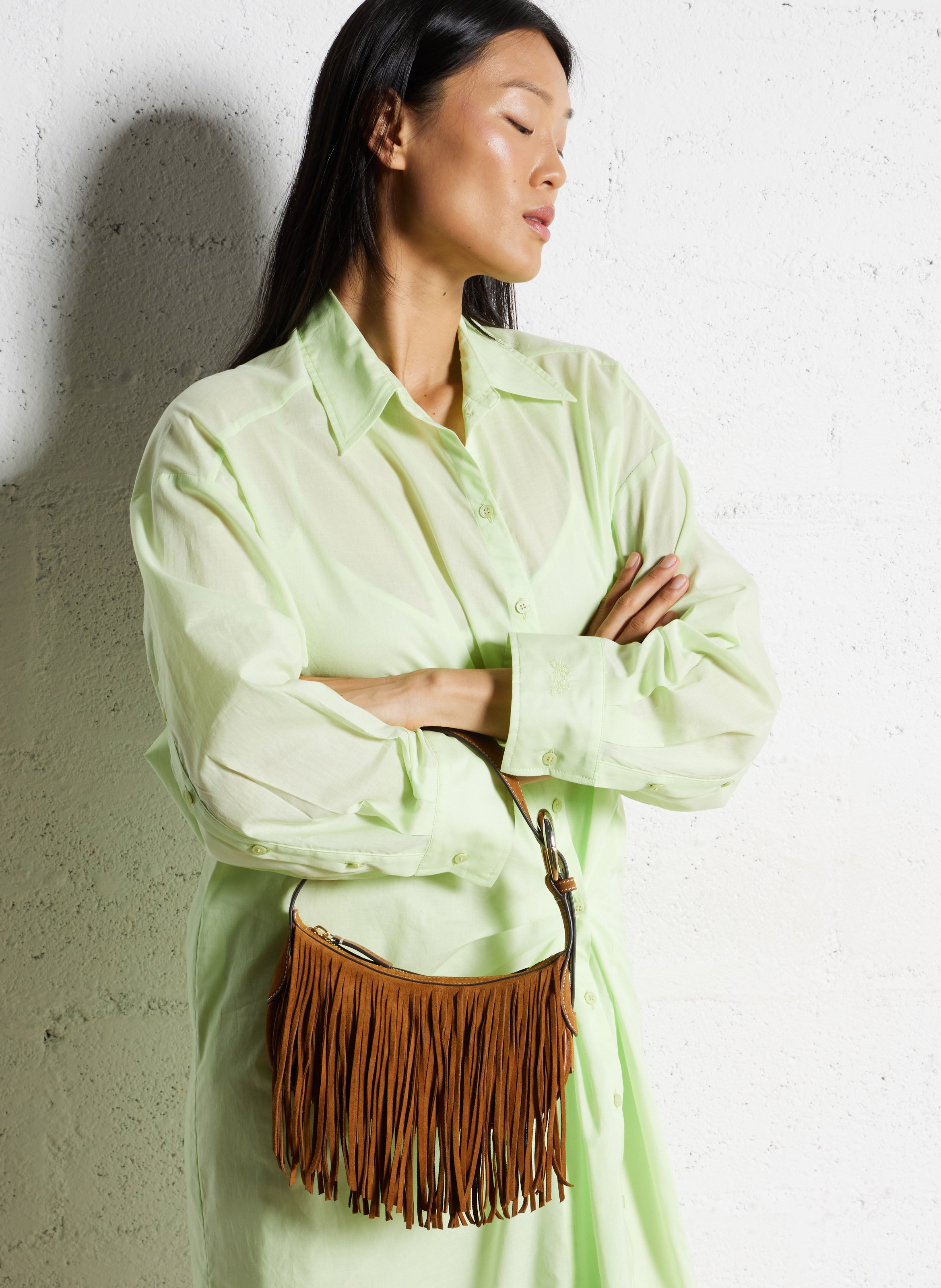 Leather clutch bag STAUD Brown