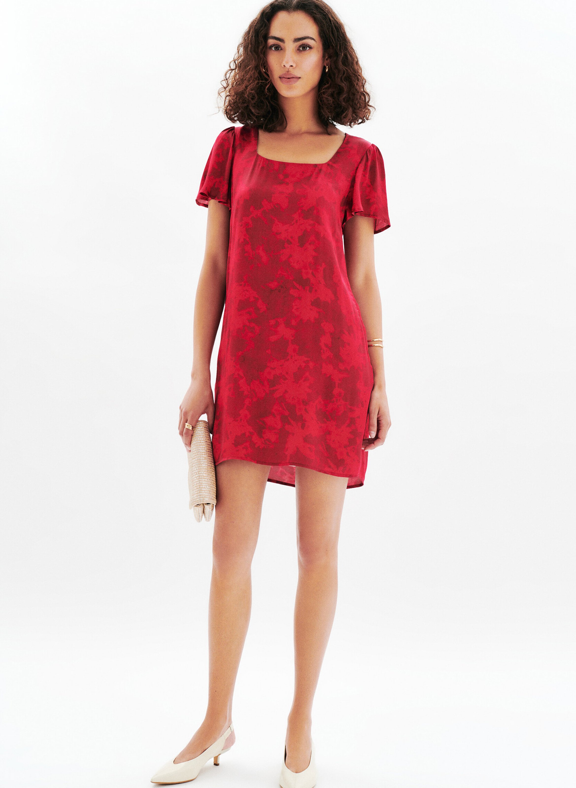 Printed square-neck midi dress CAROLL Pink