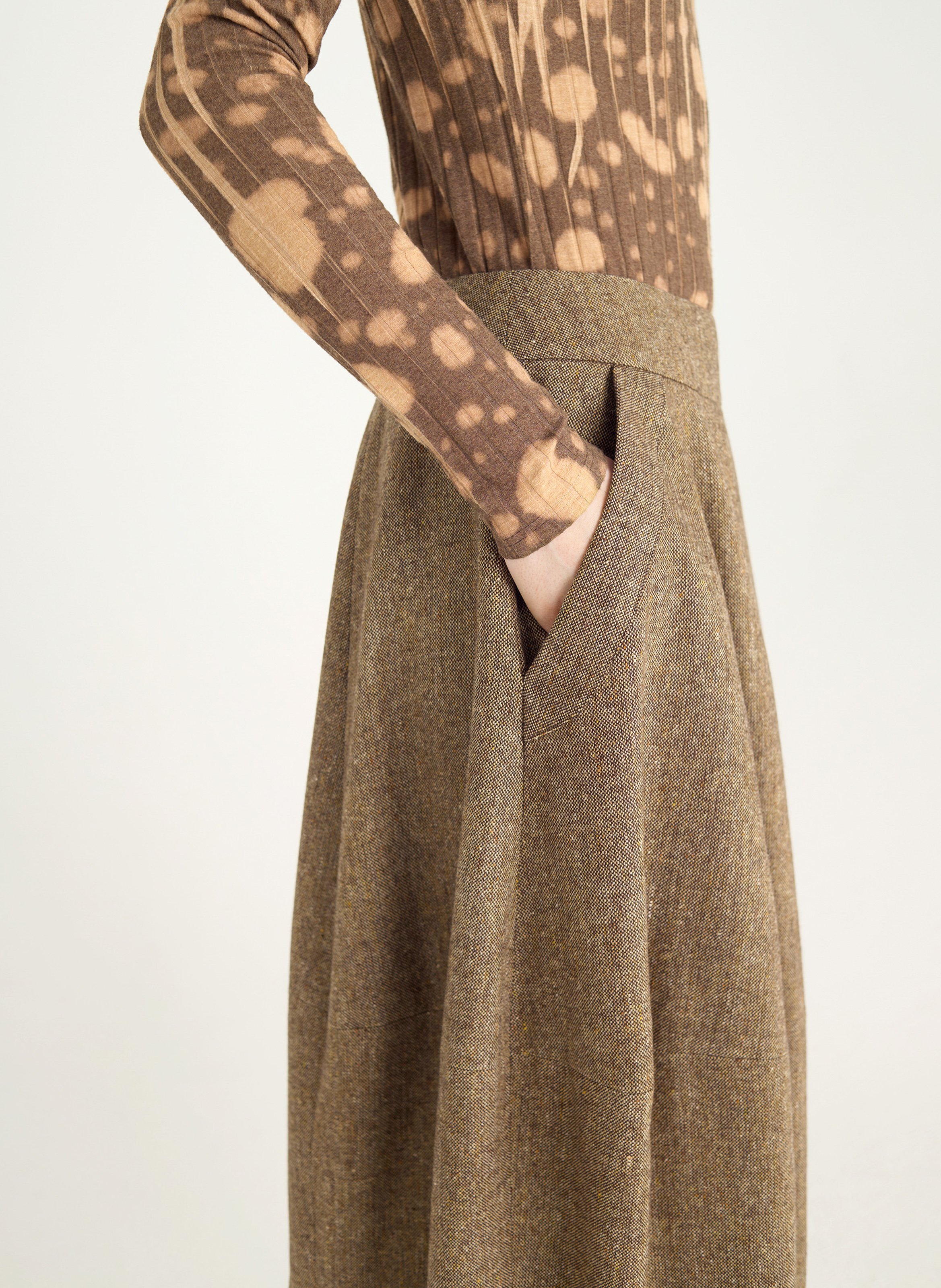 Jupe midi évasée chinée COTELAC Marron