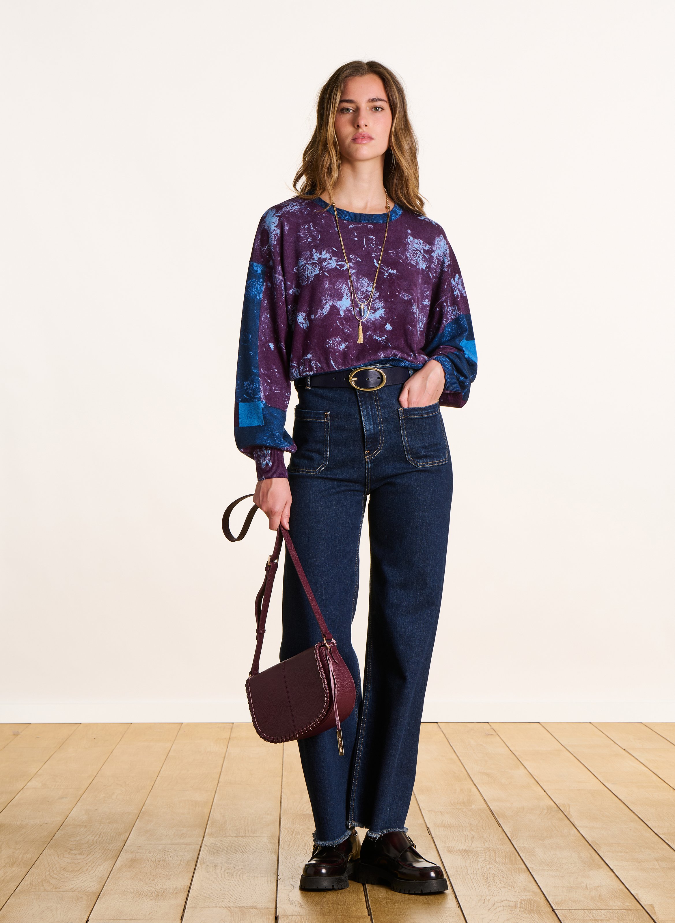 Kurzer weiter Wollpullover mit Muster LA FEE MARABOUTEE Violett