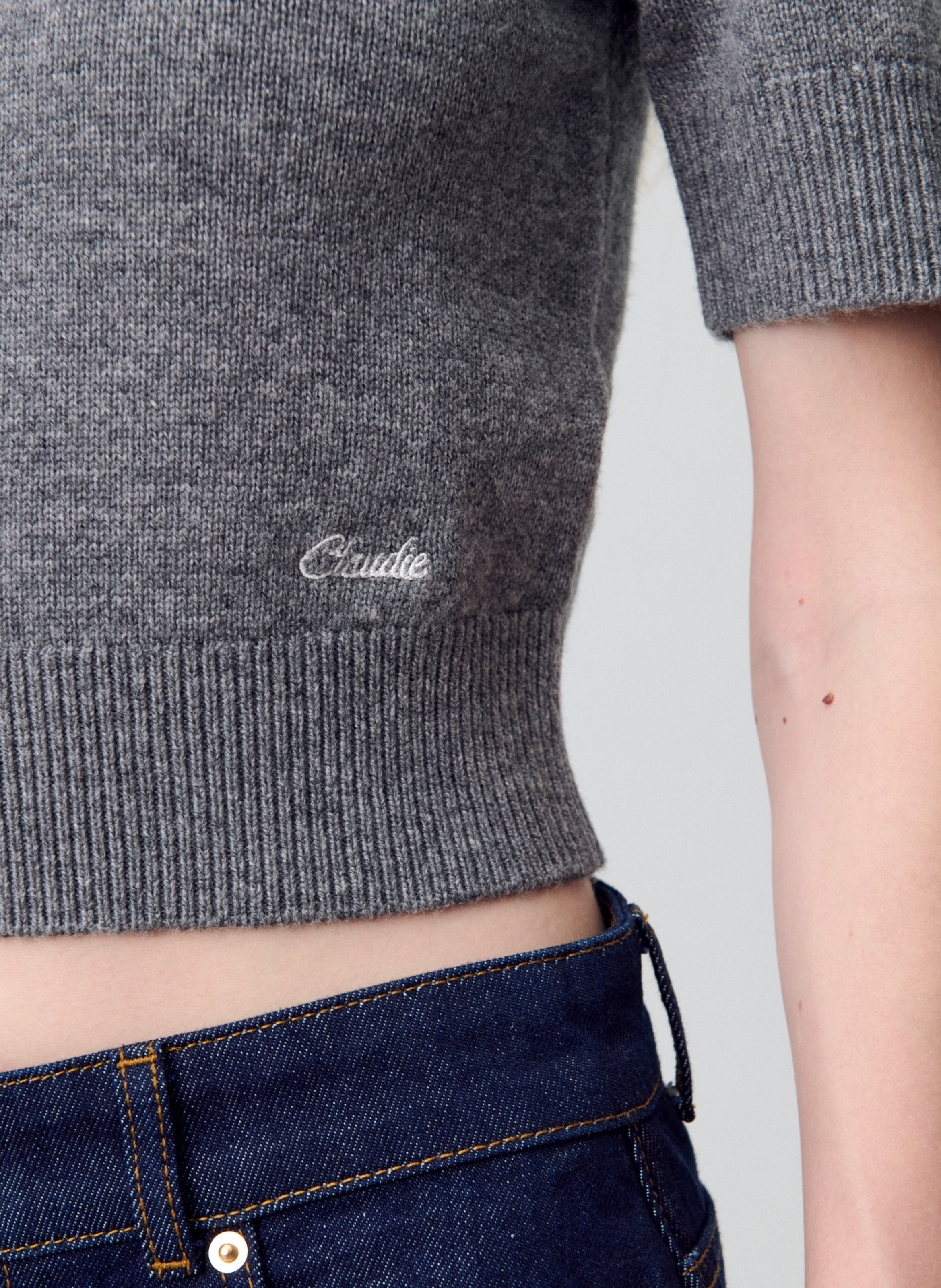 Top court col tailleur en laine mélangée
Short tailored collar top in blended wool CLAUDIE PIERLOT Grey