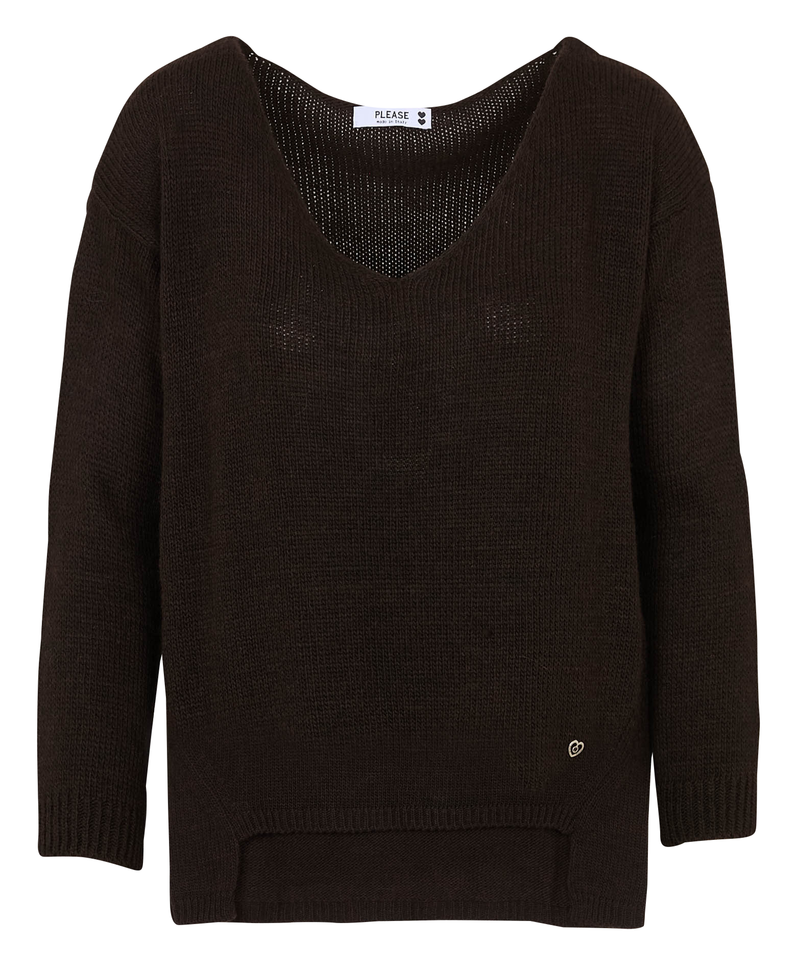 Pull V ample asymétrique uni PLEASE Marron