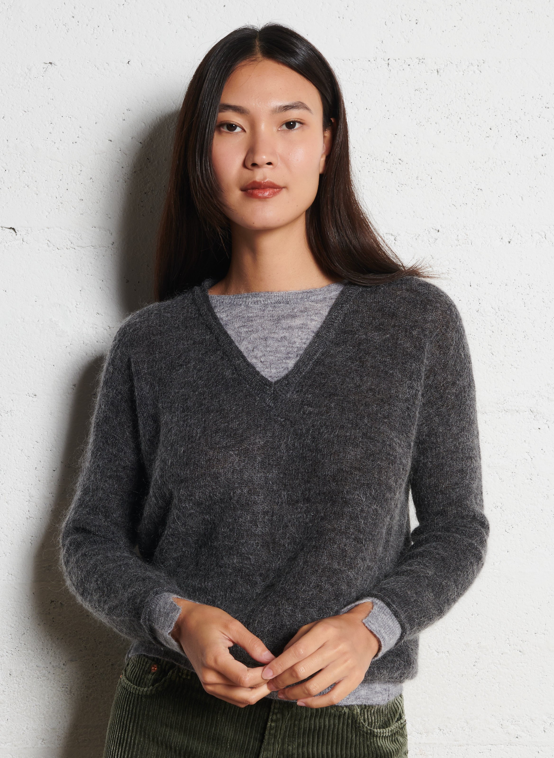 Trui met ronde hals en overlappende laag van gemengde wol LEON & HARPER