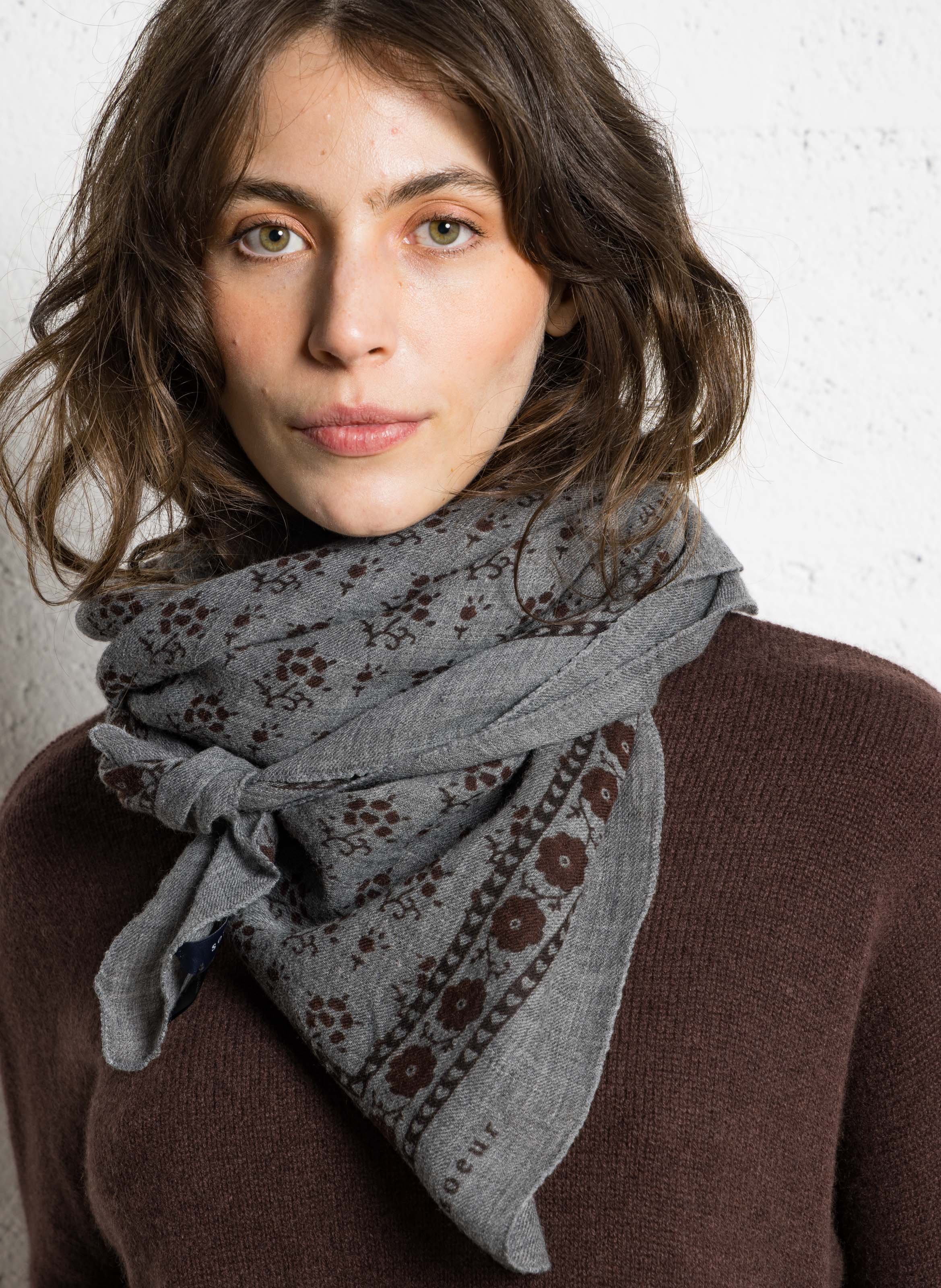 Printed wool twill scarf SOEUR