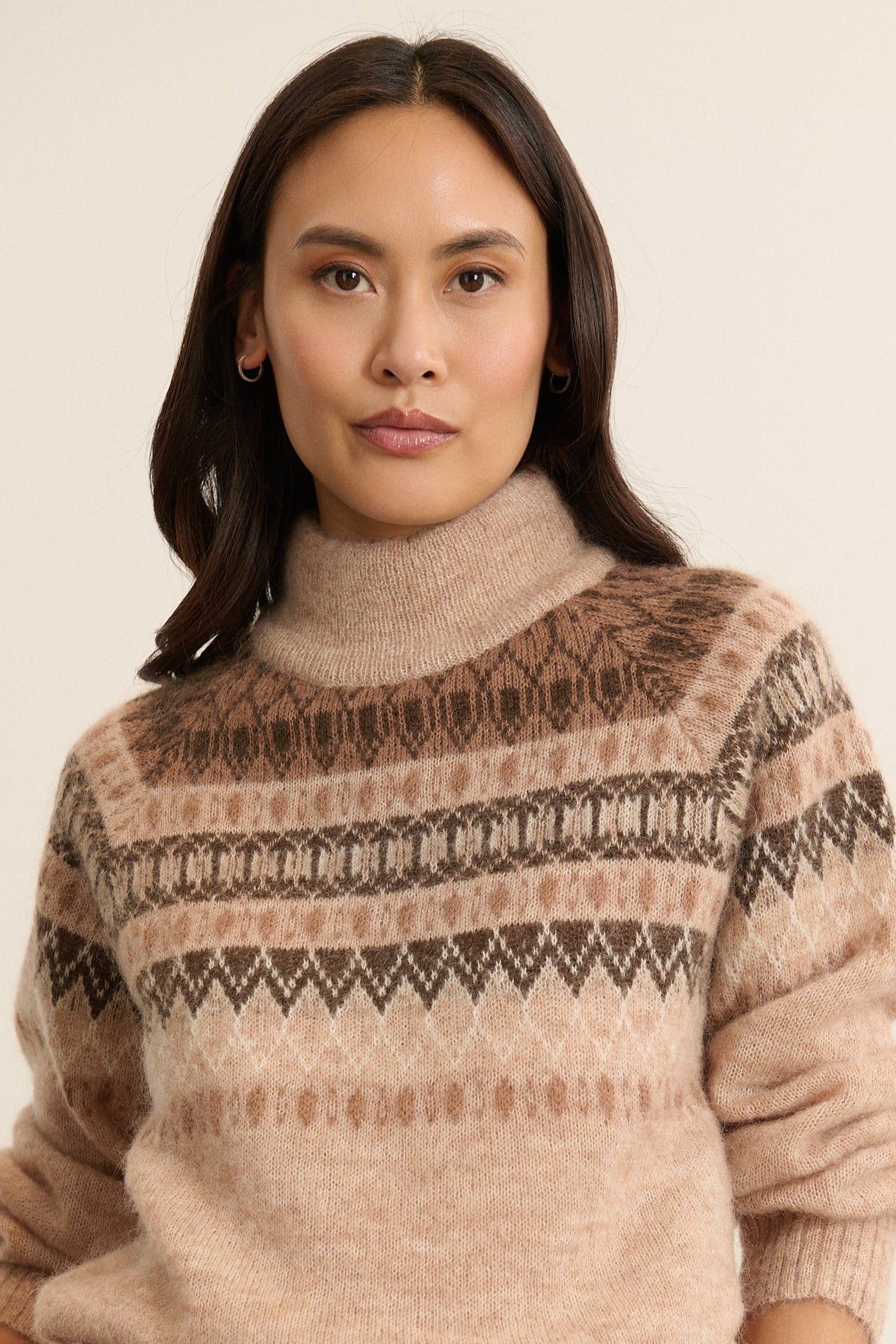 High-neck sweater with Norwegian jacquard pattern GARANCE PARIS Beige
