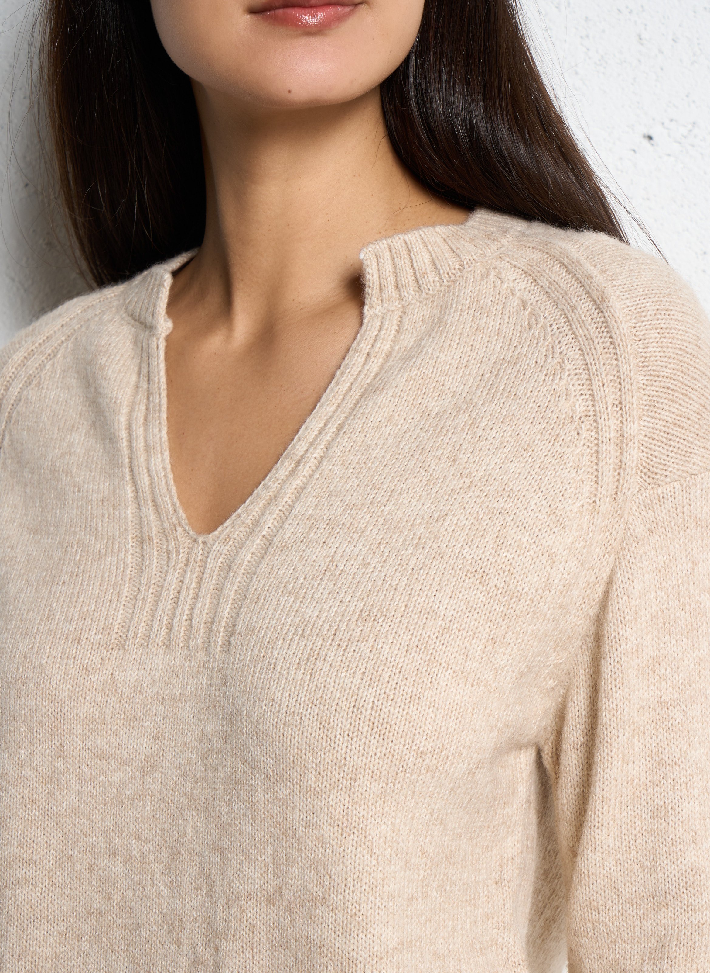 Pull col tunisien en coton mélangé SUD EXPRESS Beige