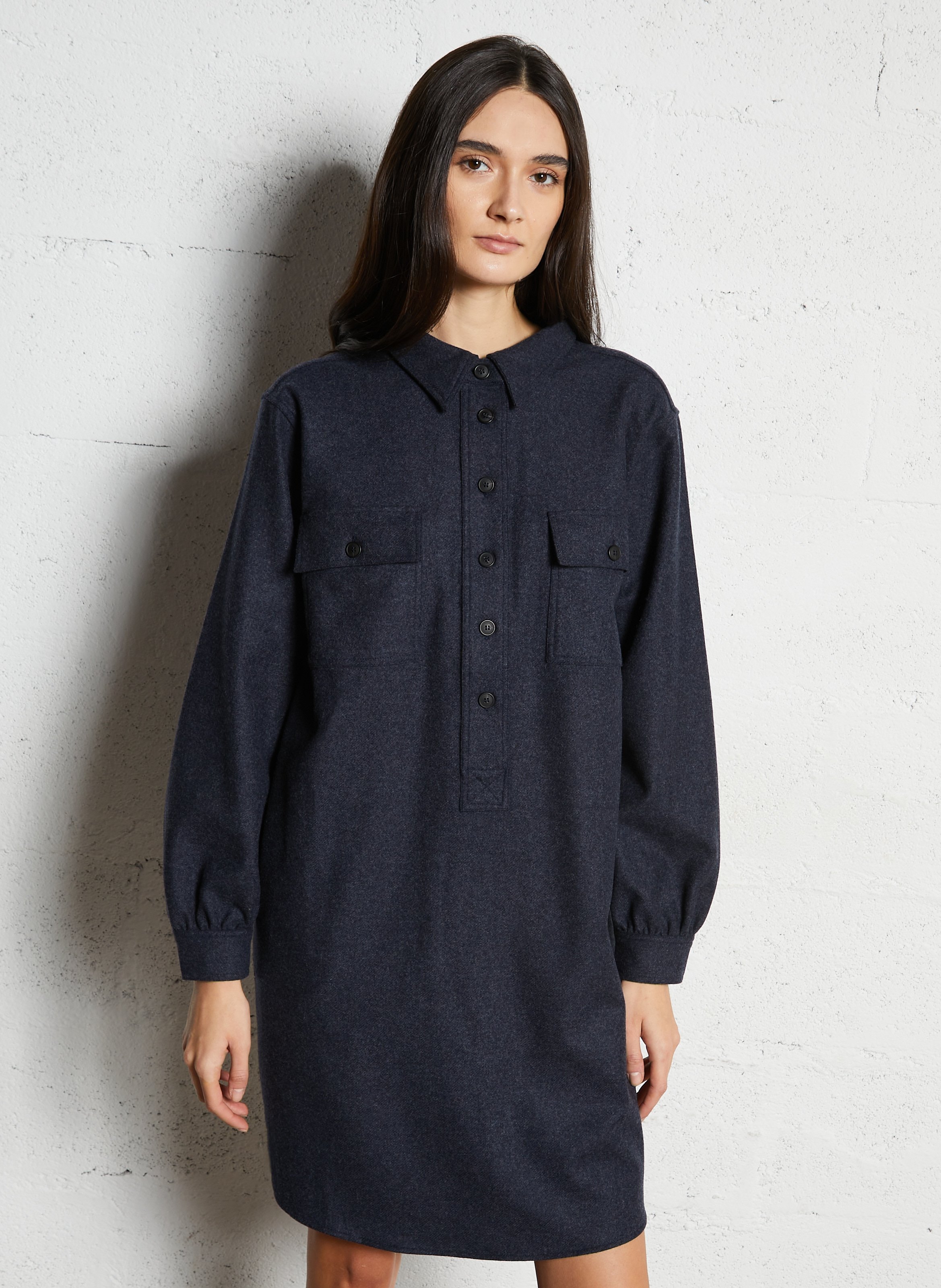 Midi dress with classic collar in mixed wool MAISON 123 Grey