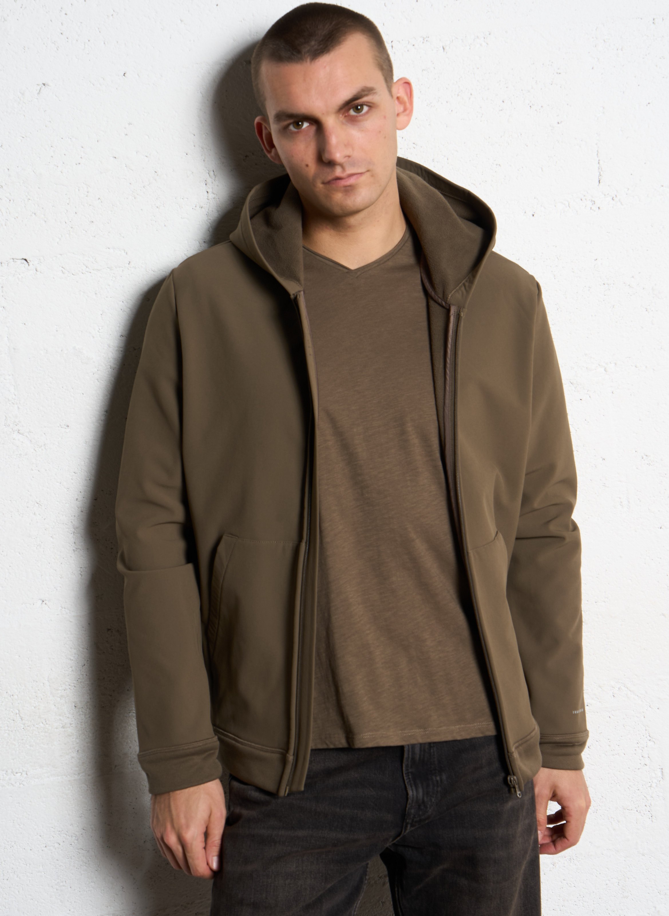 Straight hooded round neck cardigan IKKS Brown