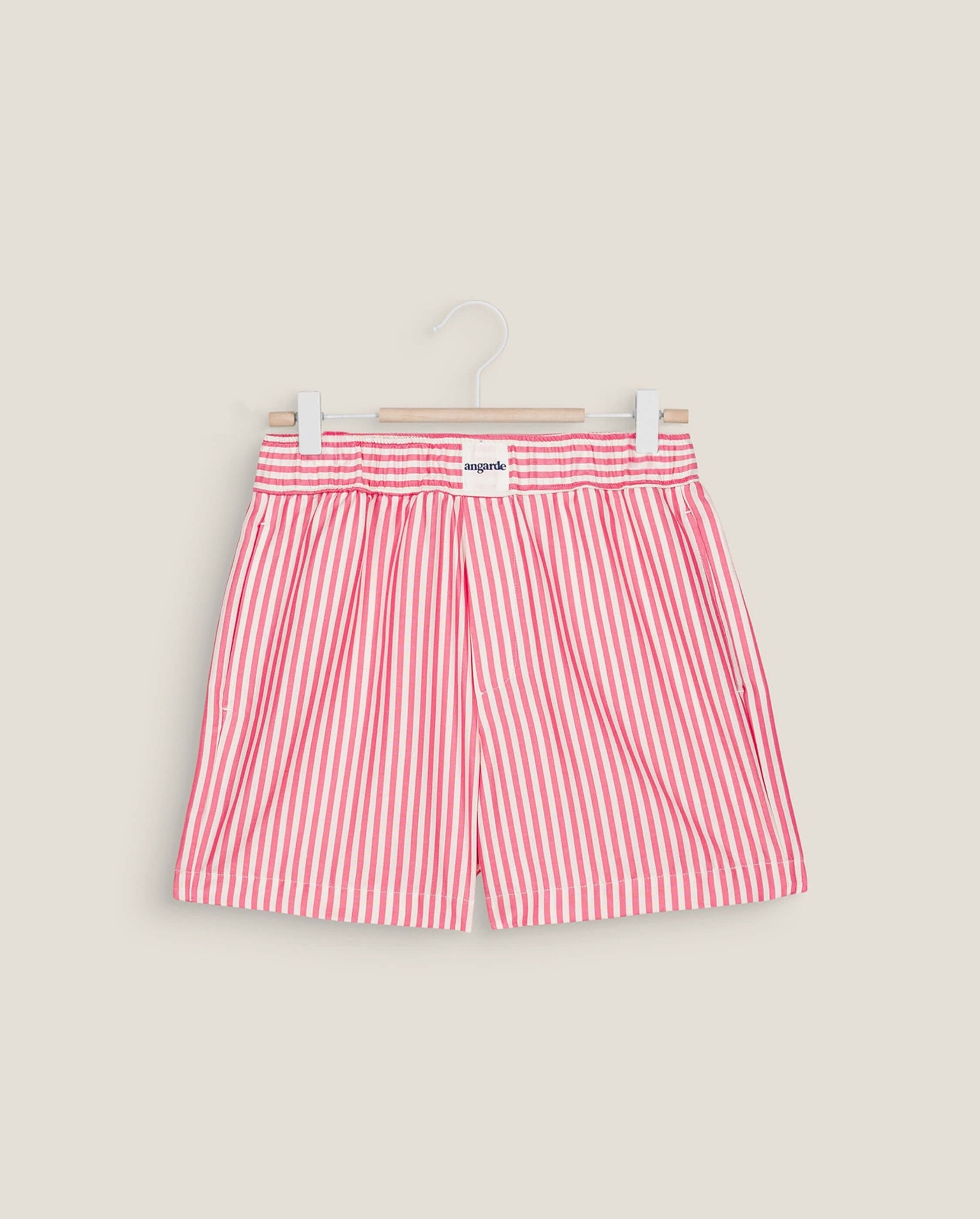 Women's short in tencel, fuchsia stripes ANGARDE Pink