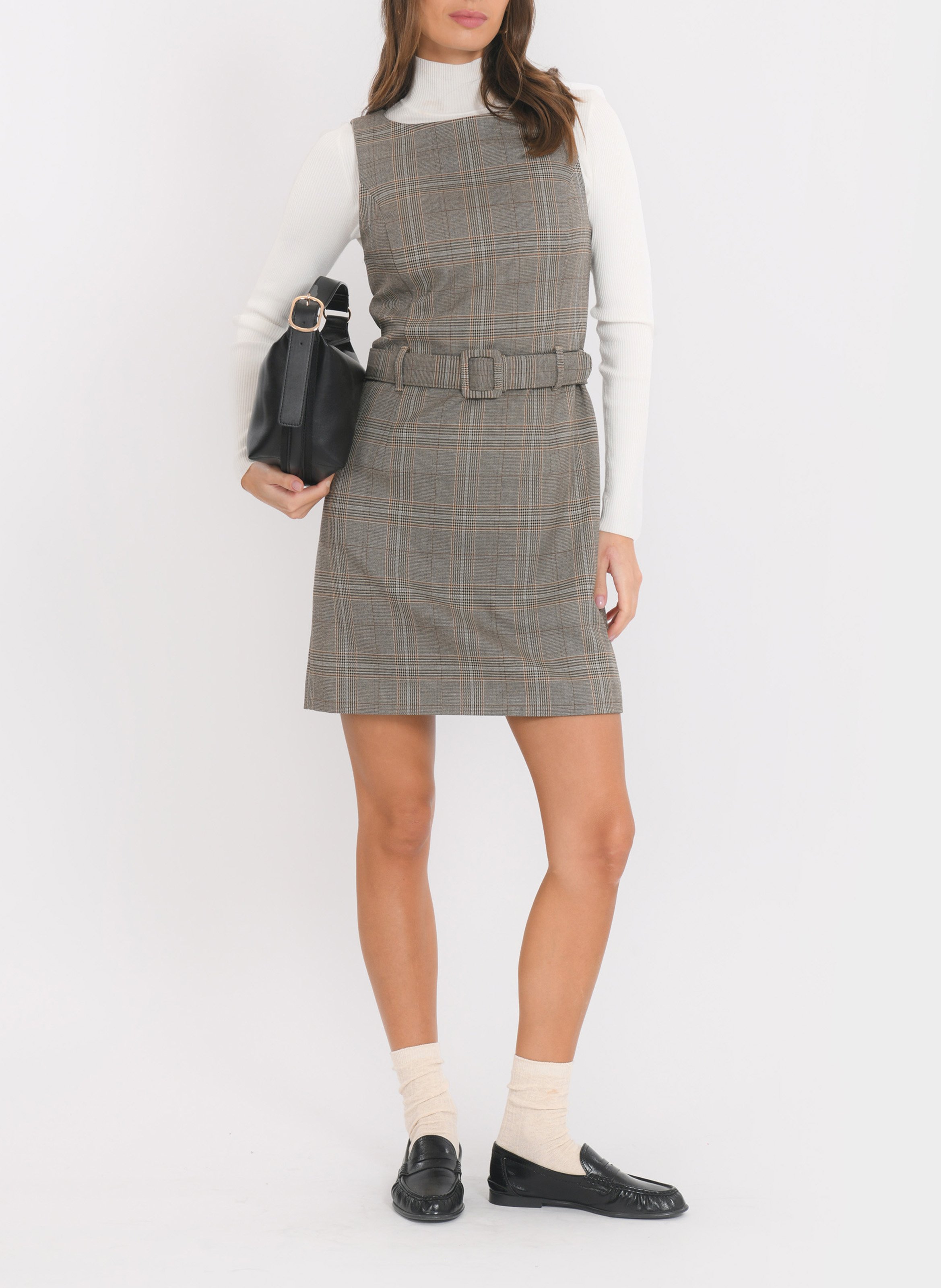 Korte jurk met ronde hals in ruitjespatroon KOOKAI Bruin