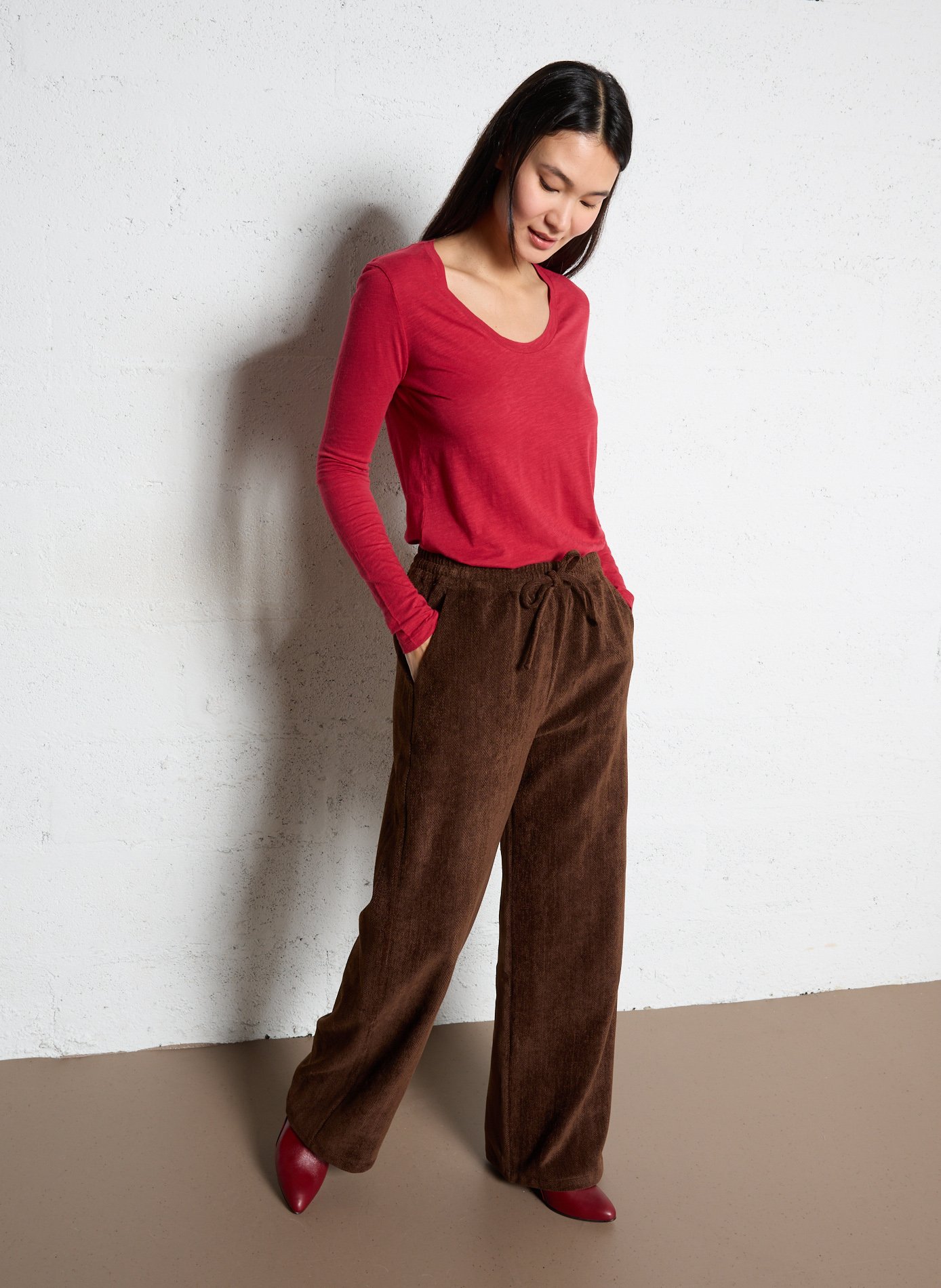Wide leg velvet herringbone pants LA PETITE ETOILE Brown