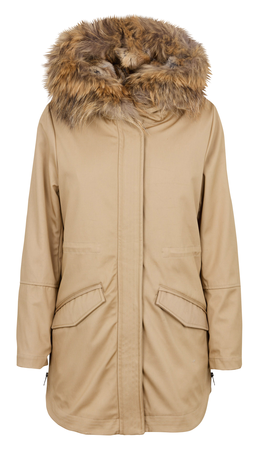 Mittellanger Parka mit Kapuze aus Pelz ZAPA