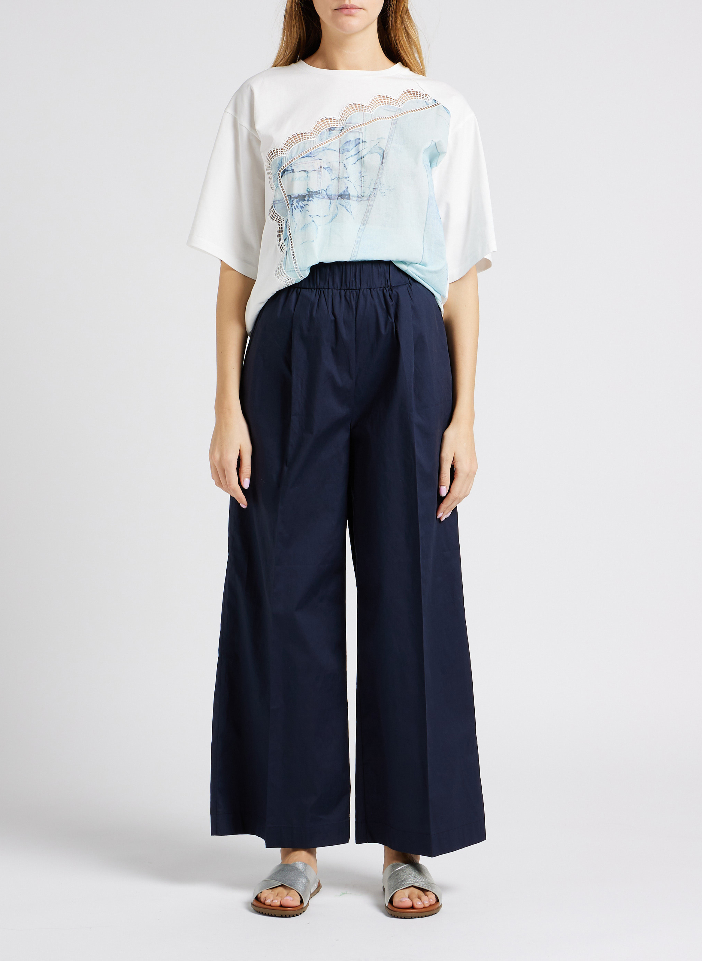 Round-neck printed cotton T-shirt TWINSET White