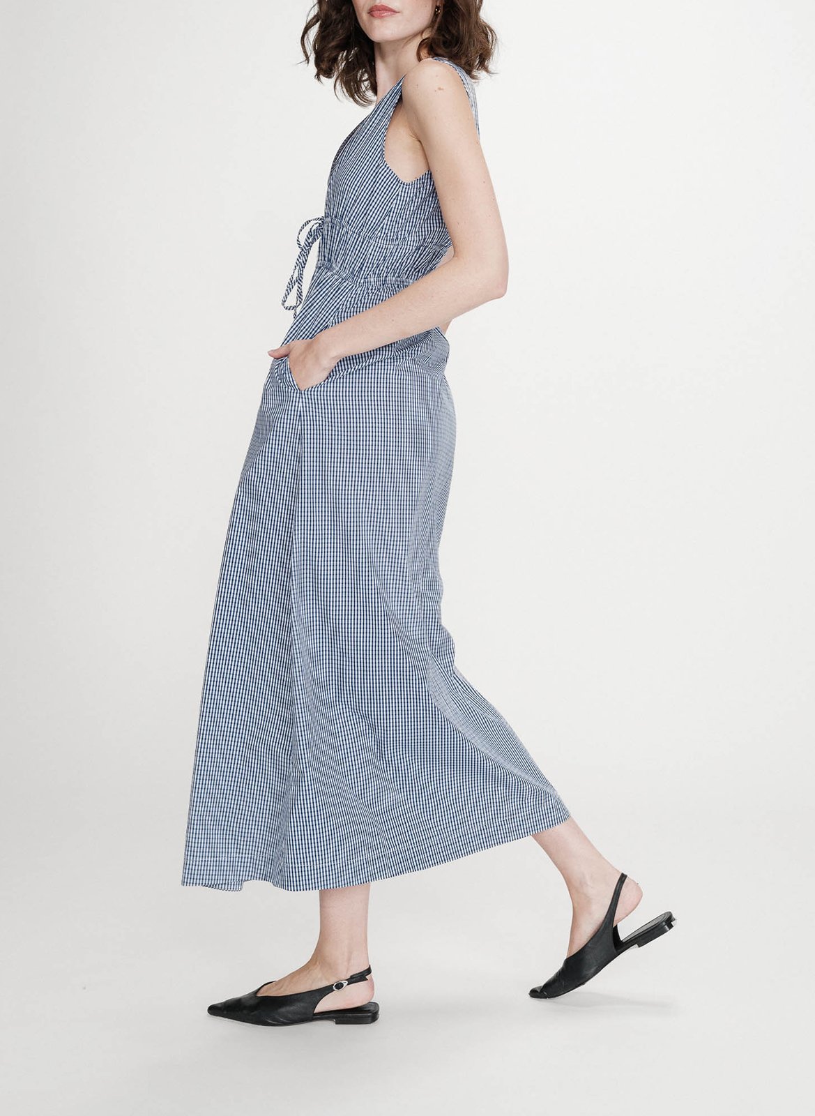 Robe longue col V à carreaux GRACE ET MILA Bleu