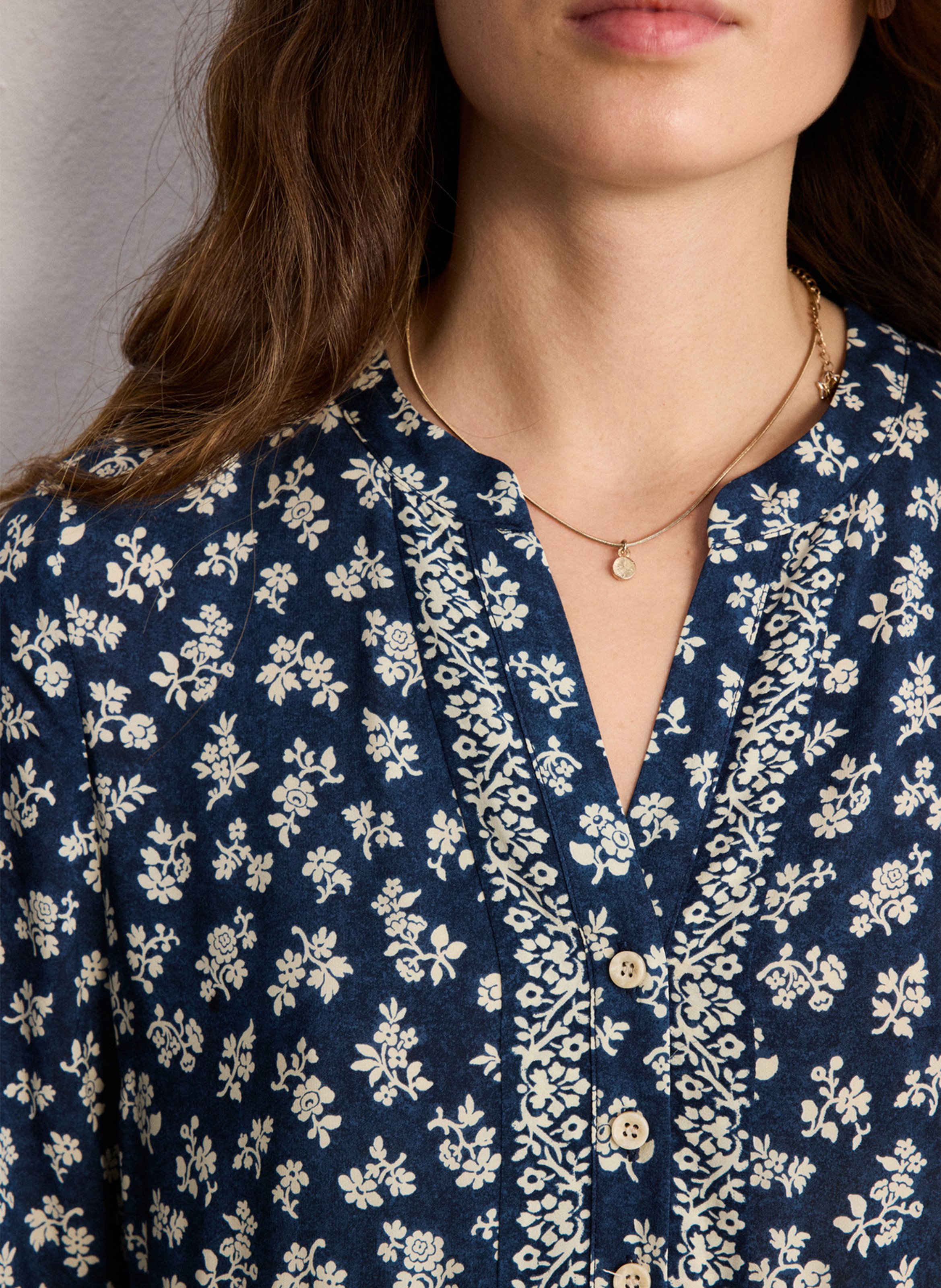 Robe courte col V imprimé PABLO Bleu