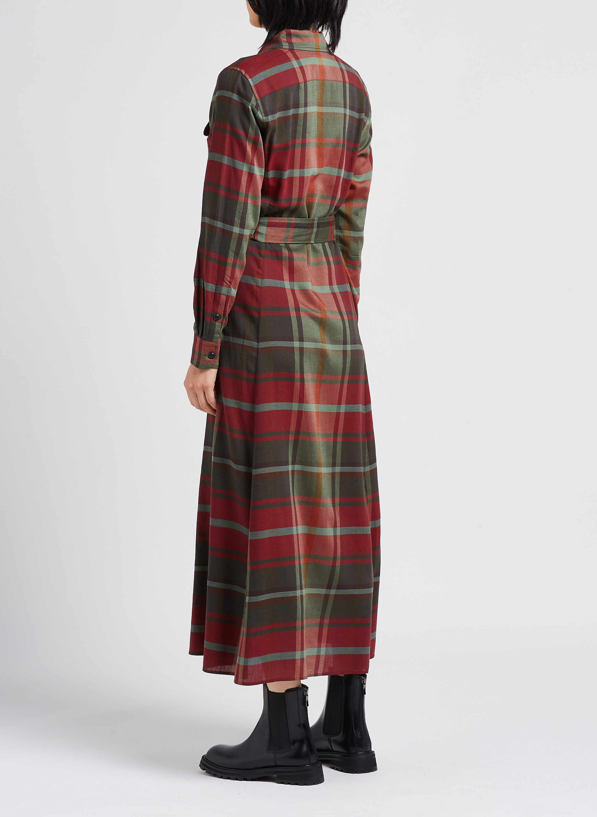 Robe longue col classique à carreaux en coton mélangé  POLO RALPH LAUREN Kaki