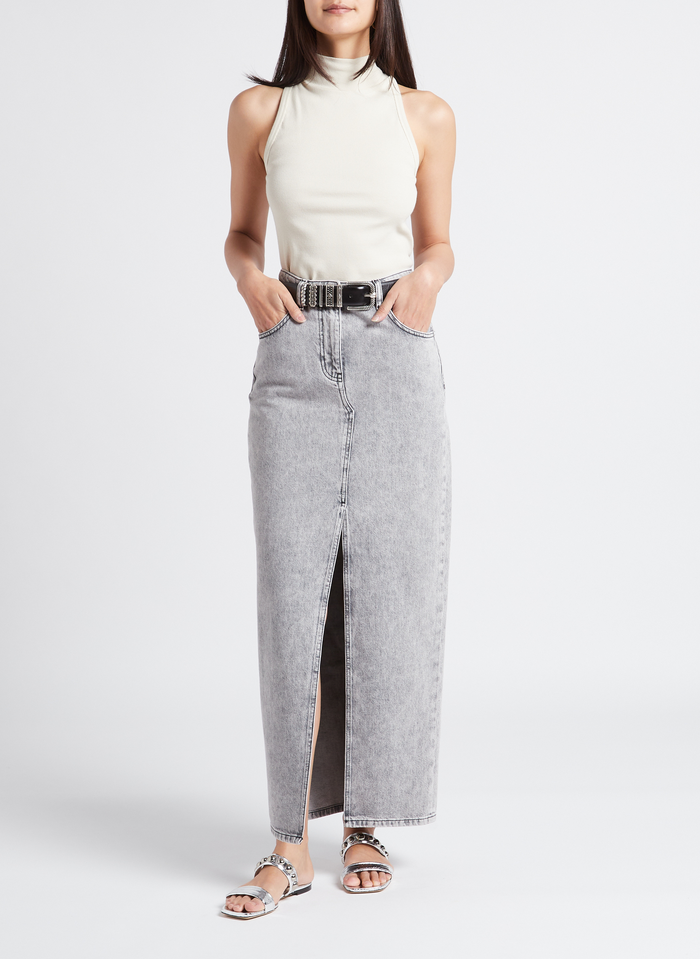 Leren riem met lussen BA&SH Zwart