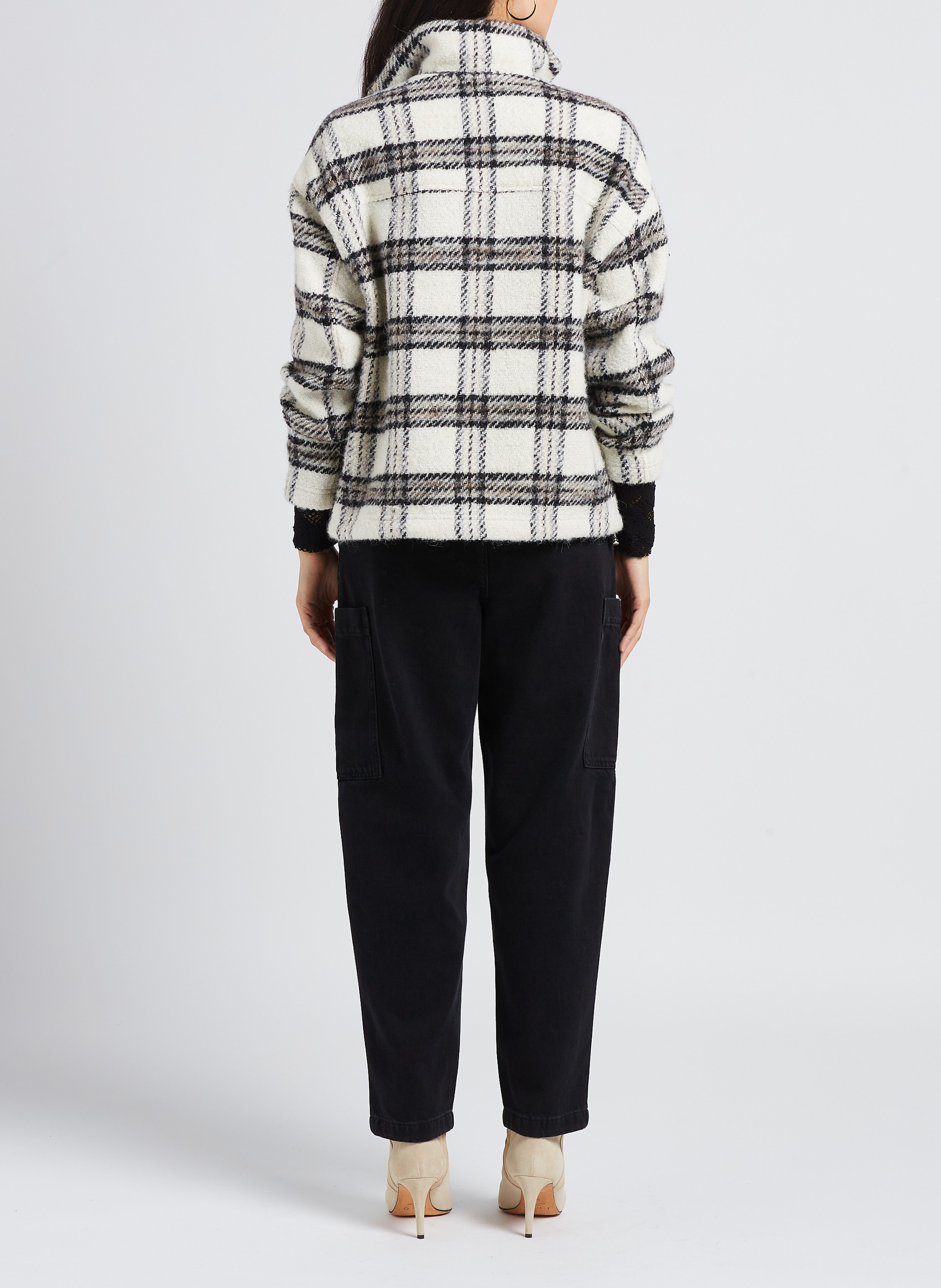Checked wool-blend sweatshirt with zip-up high neck IRO Beige
