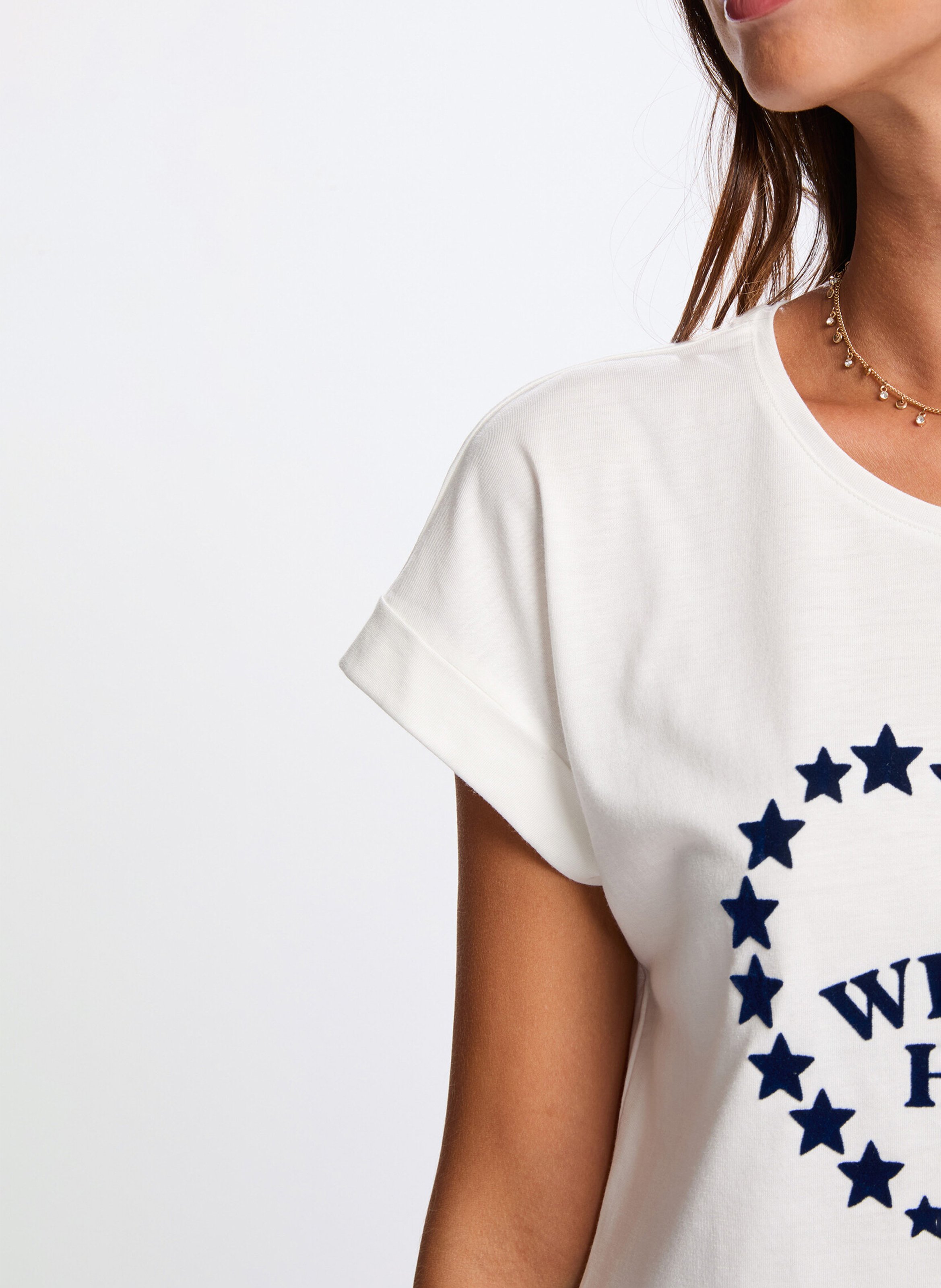 Straight-cut printed round-neck T-shirt MORGAN White