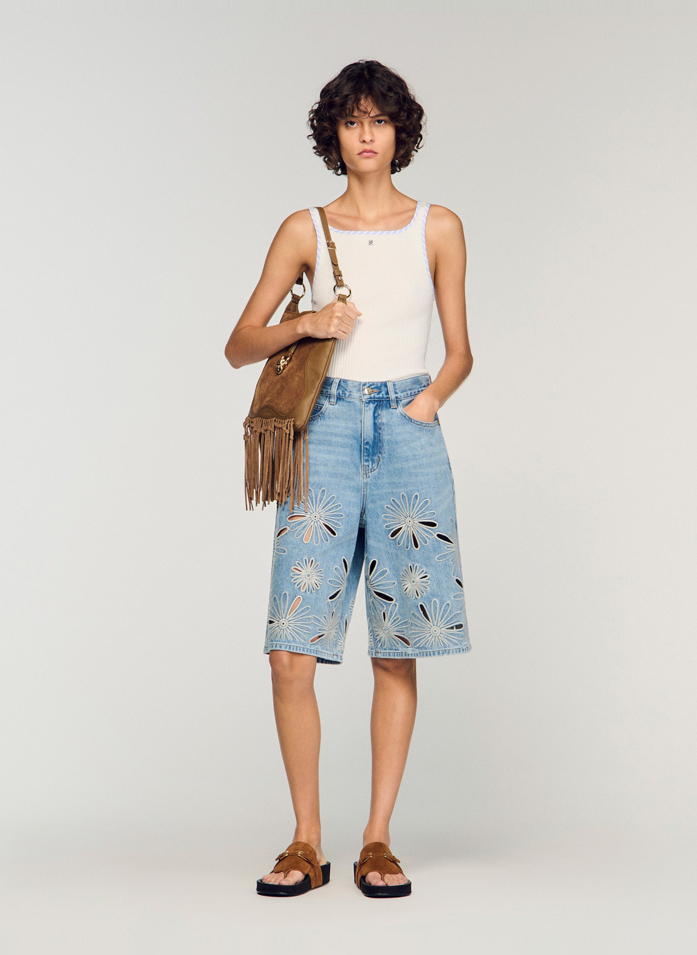 Singlet van tricot met vierkante hals SANDRO Beige