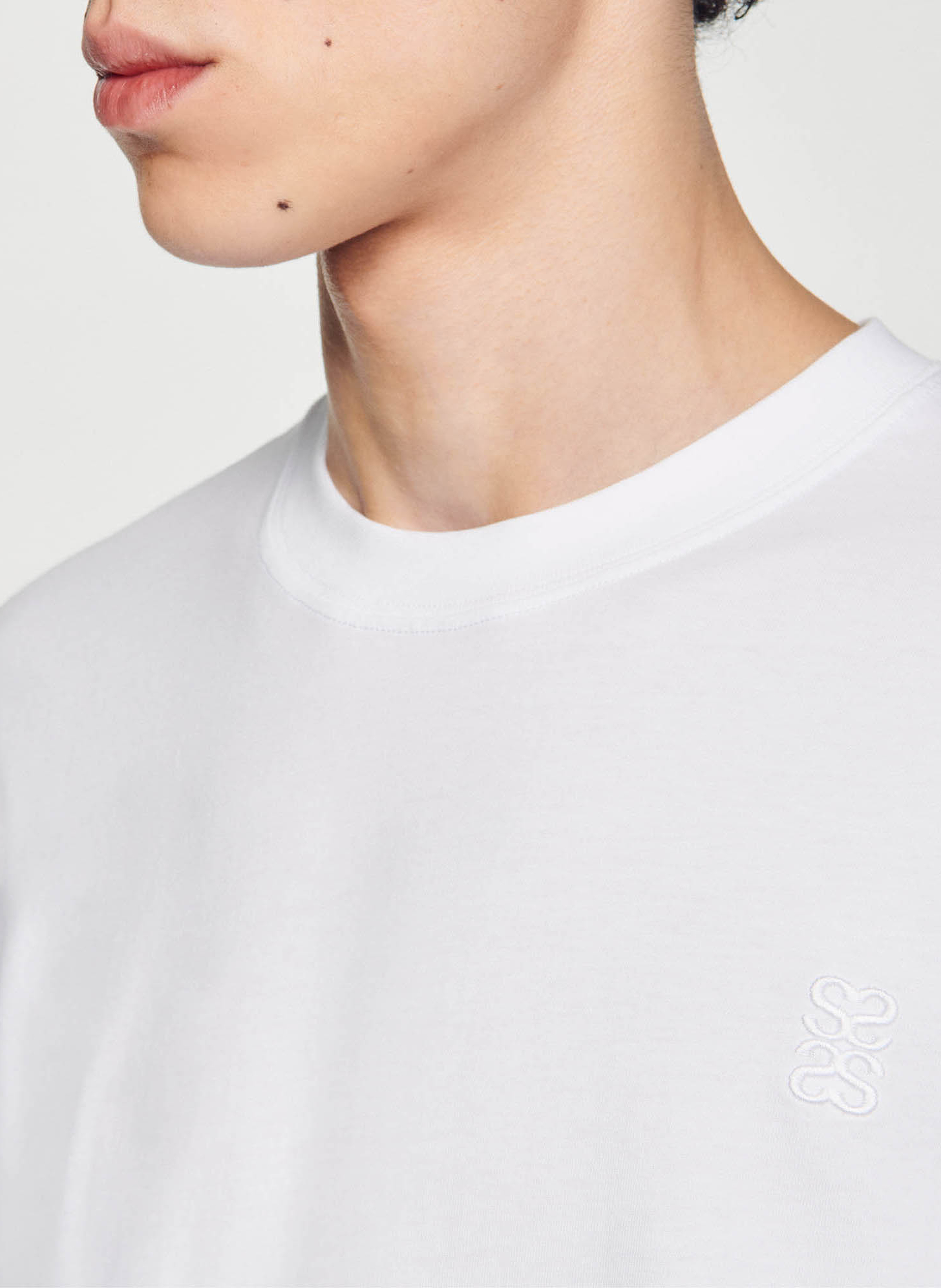 Tee-shirt col rond en coton SANDRO Blanc