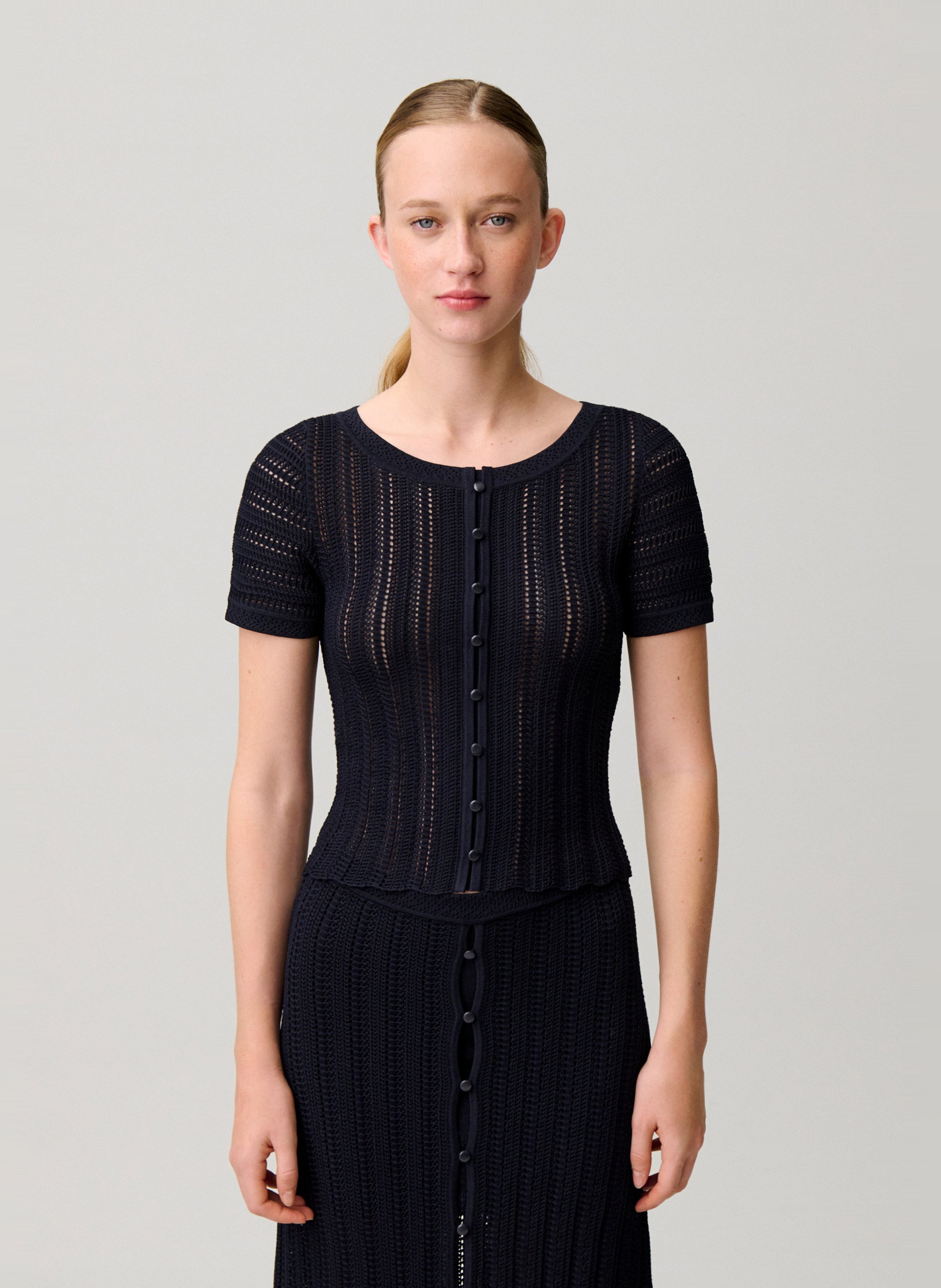 Top droit col rond en maille CLAUDIE PIERLOT Bleu