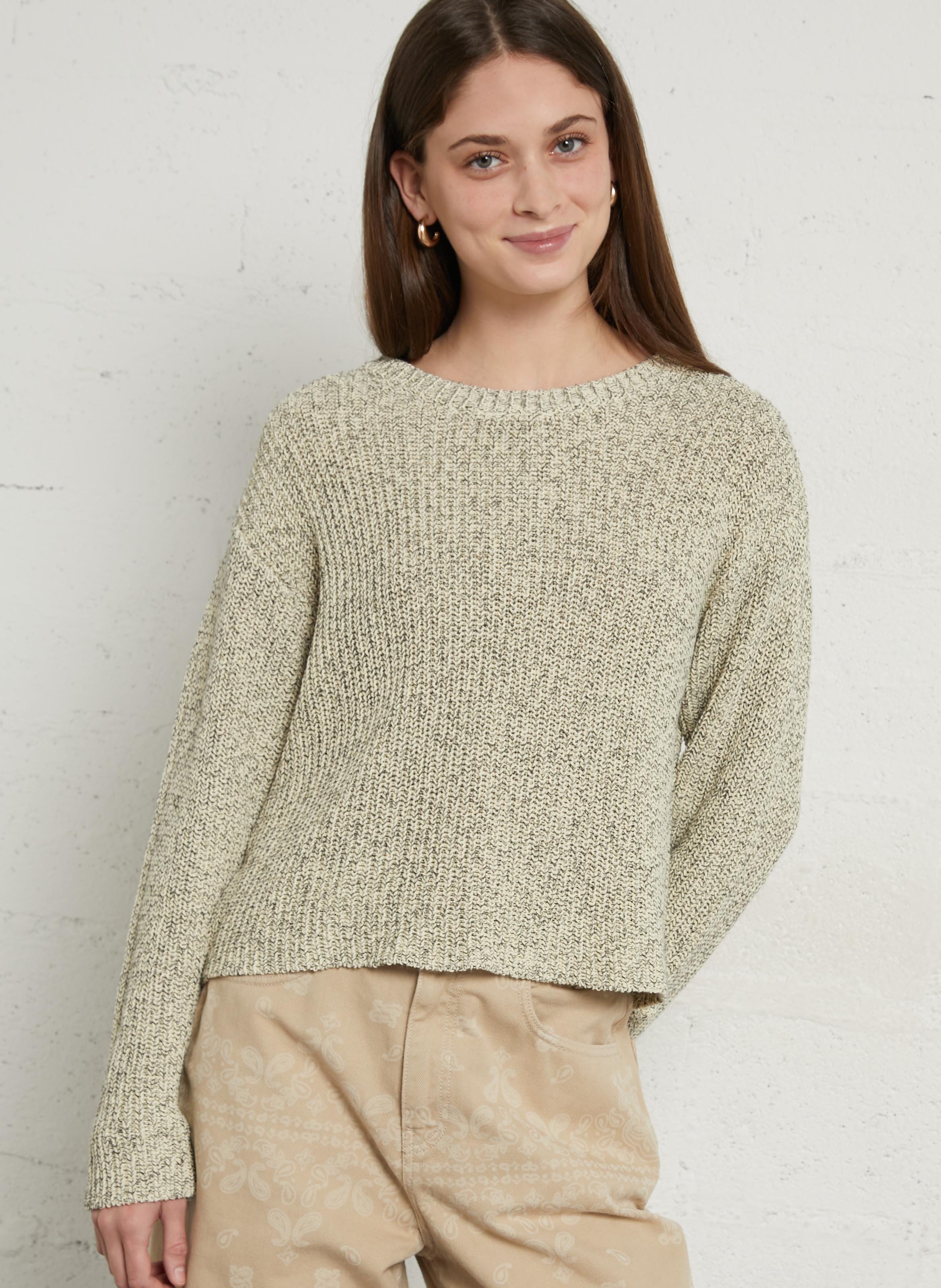 Gerade geschnittener Rundhals-Pullover aus Bio-Baumwolle AMERICAN VINTAGE Gelb