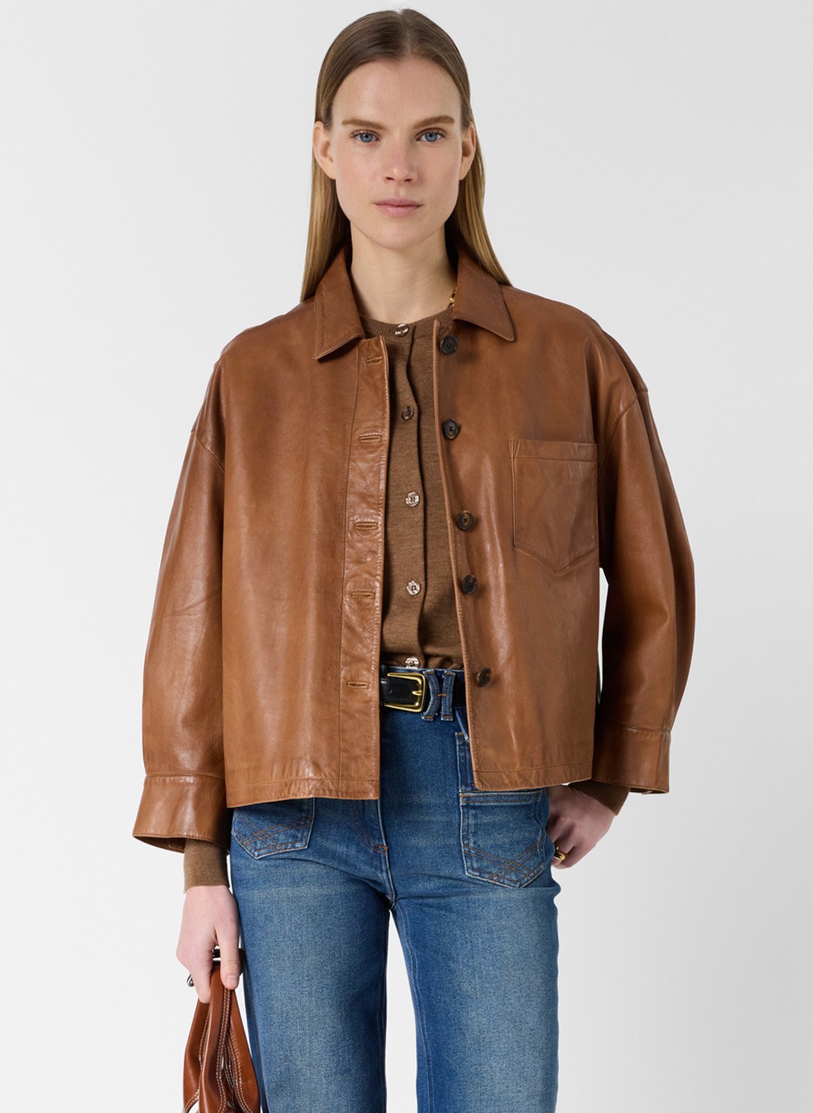 Leather jacket with classic collar GERARD DAREL Brown