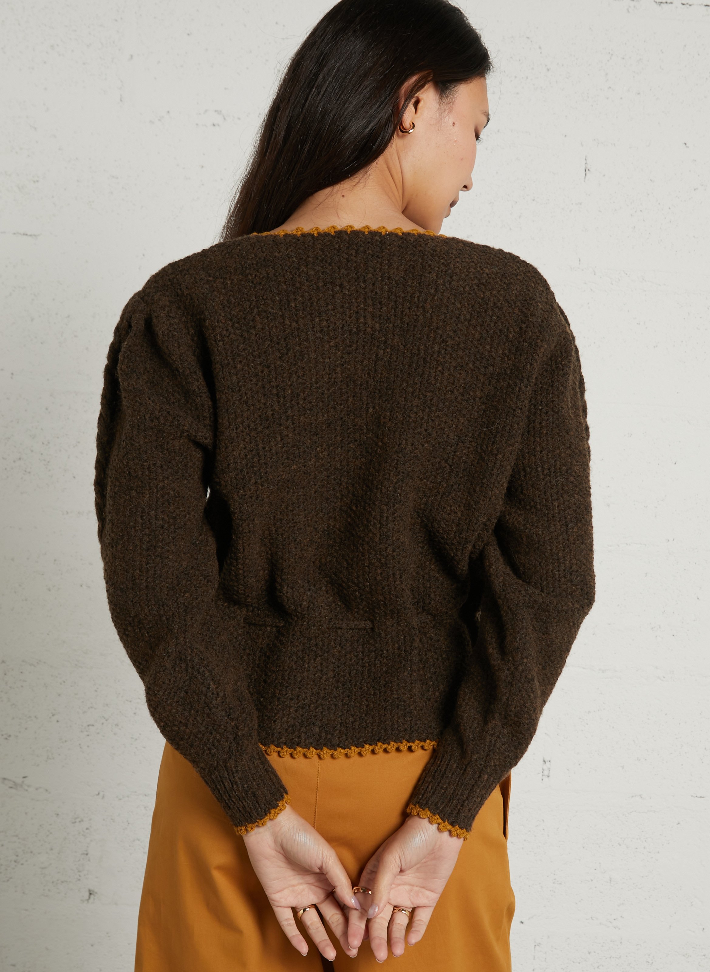 Cardigan droit col rond en maille LOUISE MISHA Marron