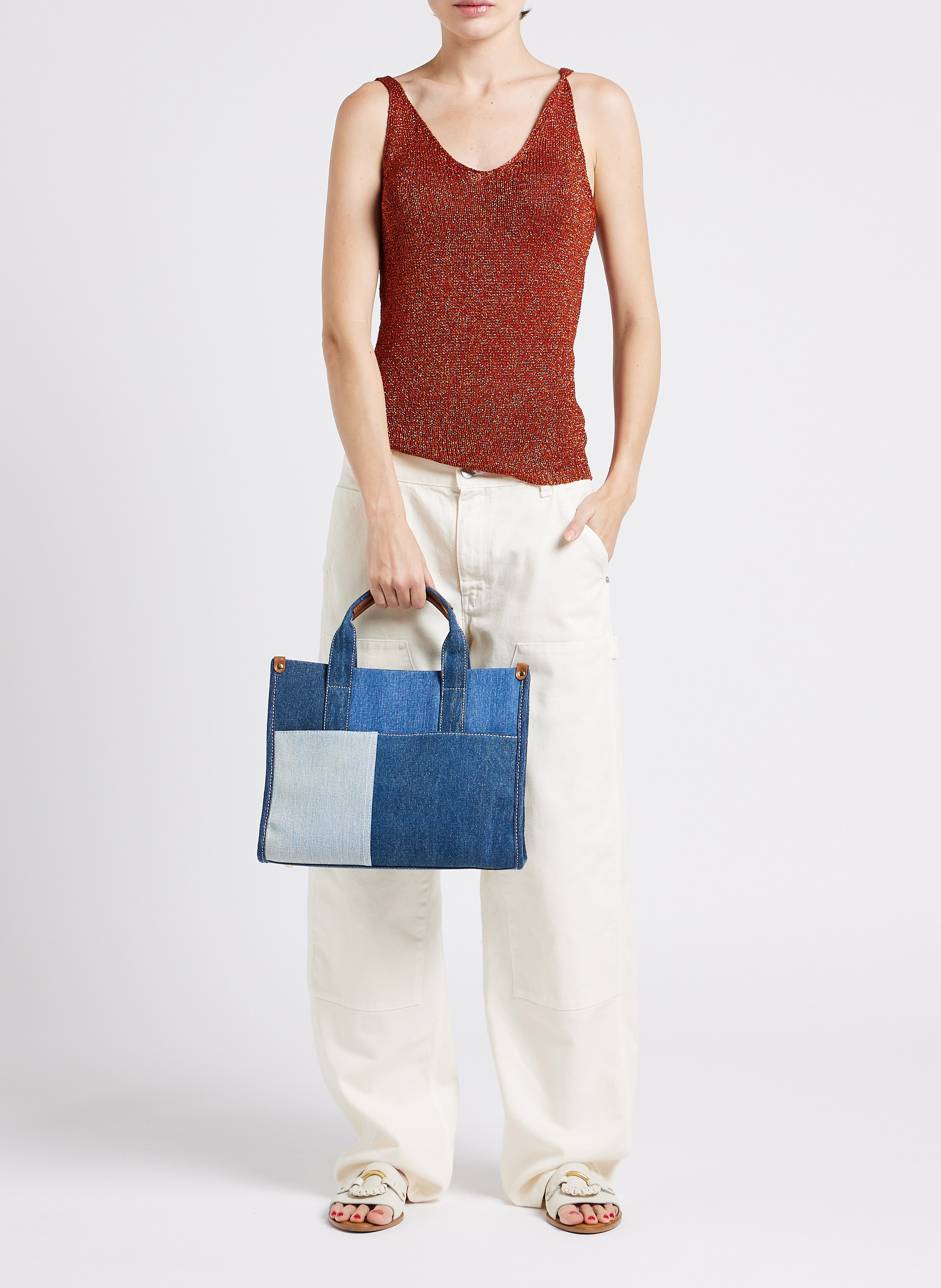 Handtasche aus Denim-Patchwork AU PRINTEMPS PARIS Blau